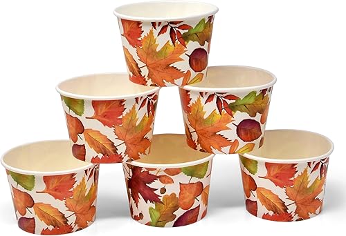 Miniatura 5 de Gift Boutique - 48 tazas de aperitivos de hojas de Acción de Gracias, 10 onzas. Taza de papel desechable de cosecha, cuencos de postre para helado,
