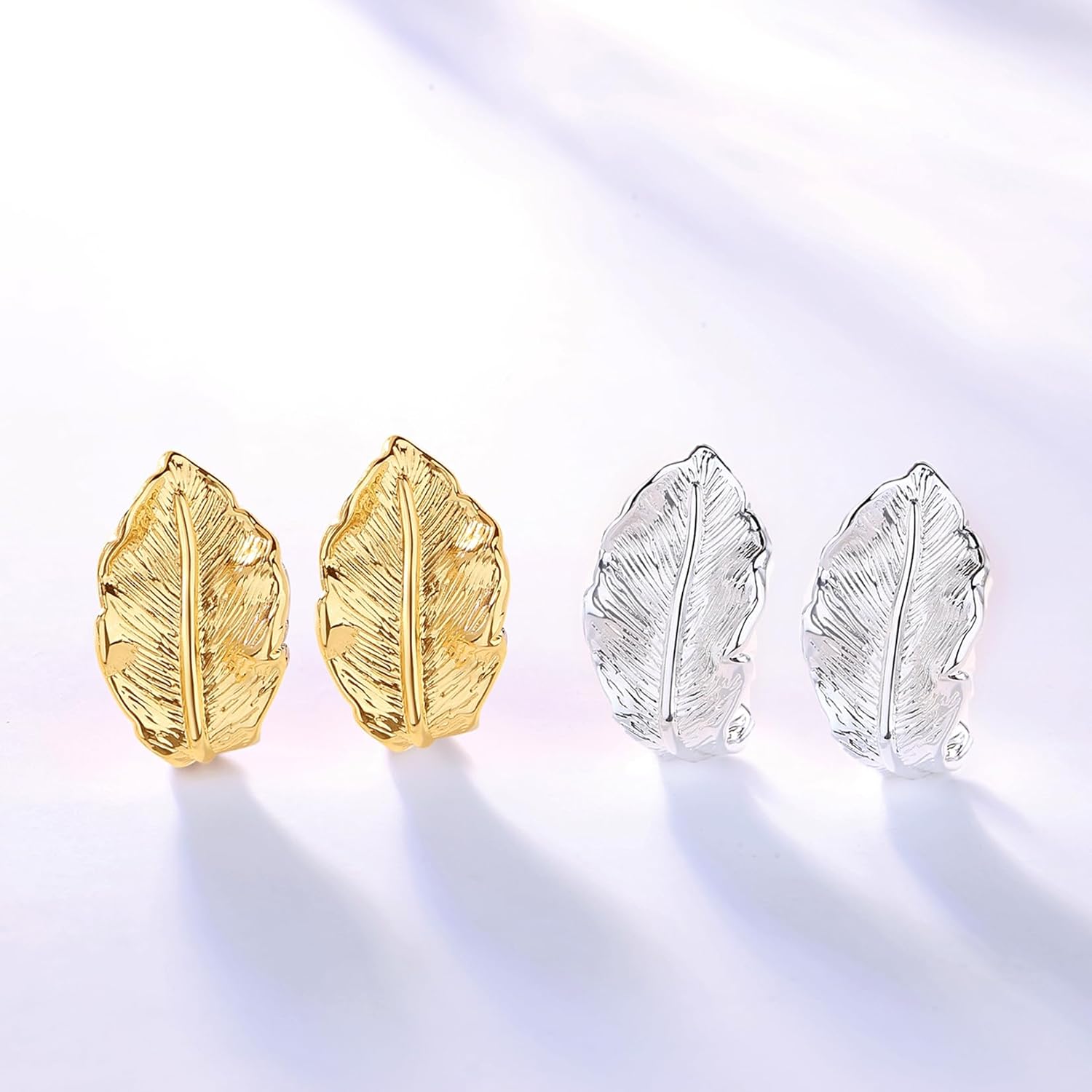 Feather Stud Earrings for Women, Gold Plated Chunky Statement Trendy Fashion Earrings - Image 5