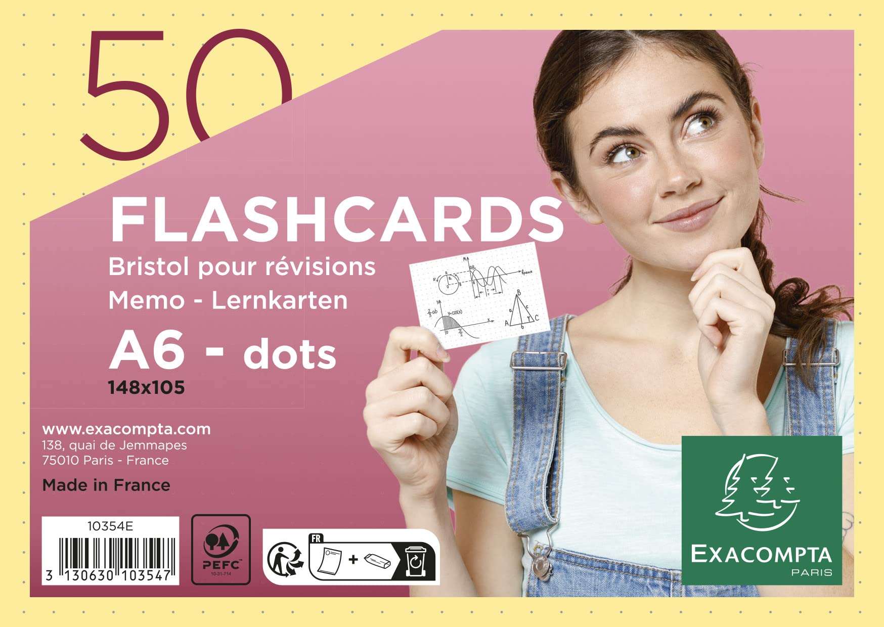 Exacompta 10354E - 50 flashcards bristol A6 yellow dots