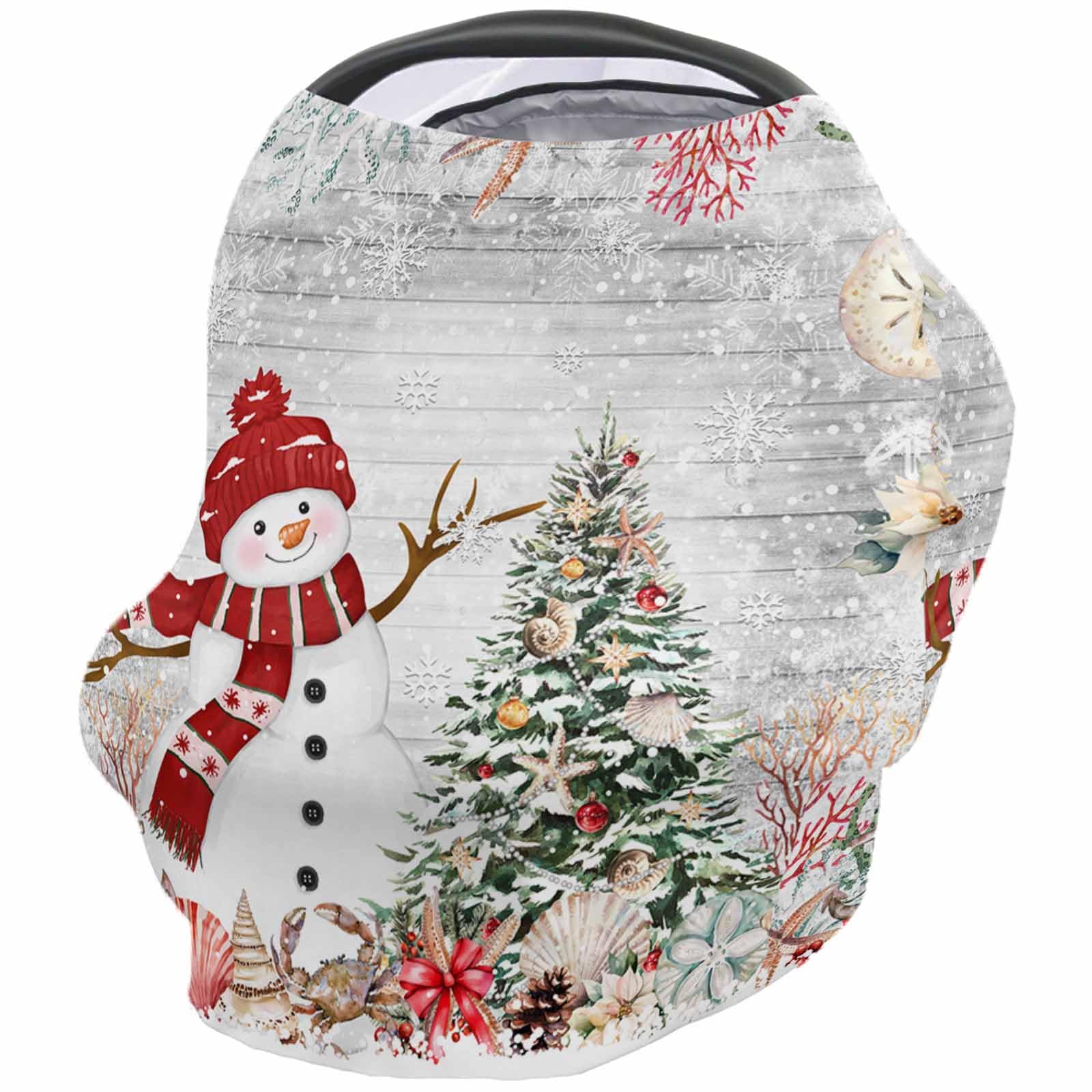Nursing Cover for Breastfeeding Scarf, Gray Wood Grain Snowman Snowflake Xmas Tree Marine Life Baby Car Covers Super Soft Multi Use for Canopy Shopping Cart Cover Blanket Stroller Cover