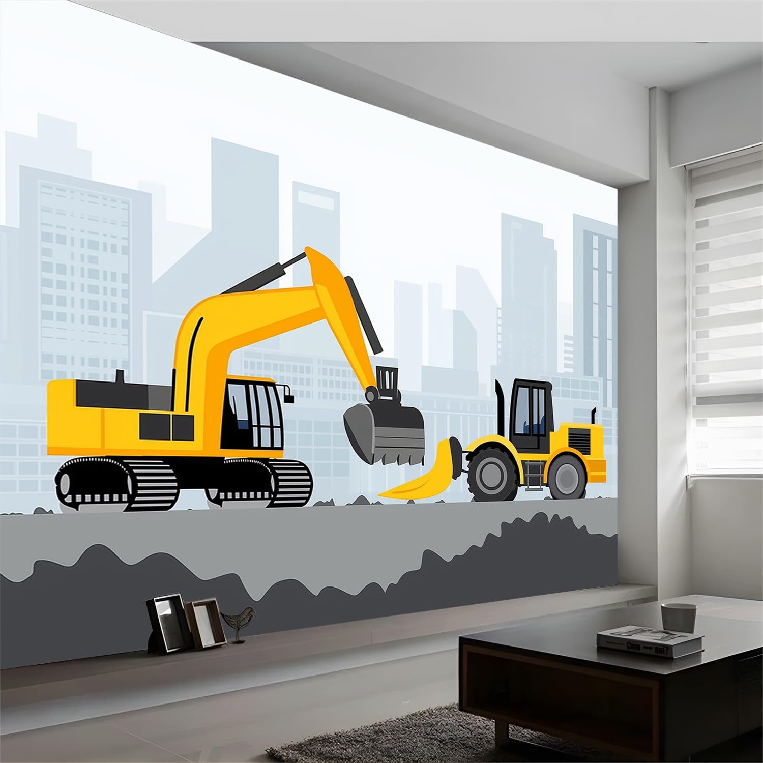 Tapete Vlies 3D Deko Panel Fototapete Wanddeko, Einfacher Abstrakter Bagger Mustertapete Grau Design Dekoration, 400 x 280 cm für Büro Schlafzimmer Esszimmer