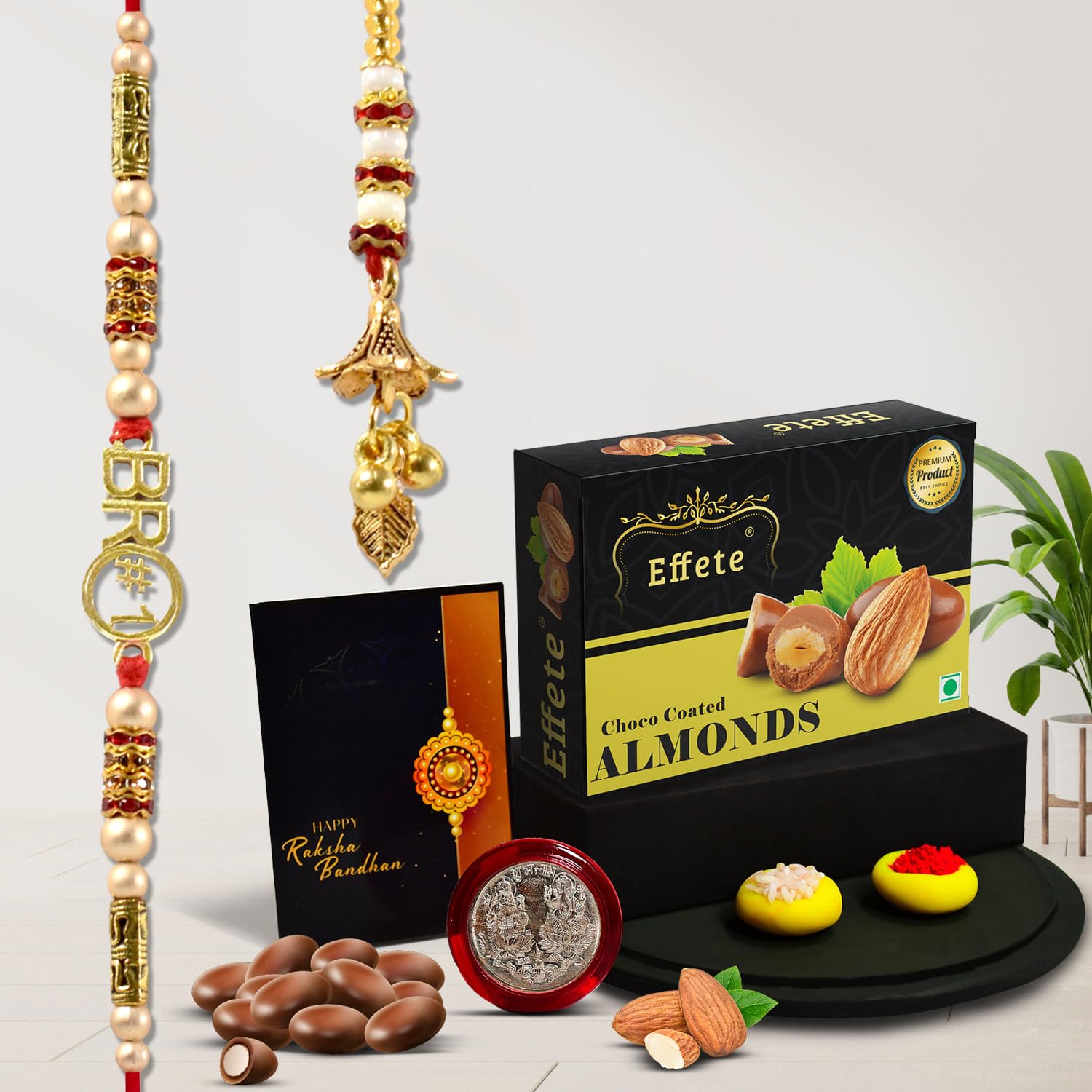 Oblivion Rakhi For Brother And Bhabhi With Chocolate Almonds 32gm With Pooja Coin & Greeting Card, Bhai Bhabhi Rakhi Set With Gift, Rakhi For Brother And Bhabhi With Sweets, Bhabhi Rakhi Combo, Rakhi For Bhaiya And Bhabhi, Lumba Bhabhi Rakhi (K1_452_CA32)-image-22