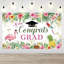 AIBIIN Aloha Congrats Grad Backdrop Aloha Grad Party Banner Hawaiian Graduation Decorations Summer Tropical Class of 2026 Graduation Party Supplies 70.8x43.3 Inch