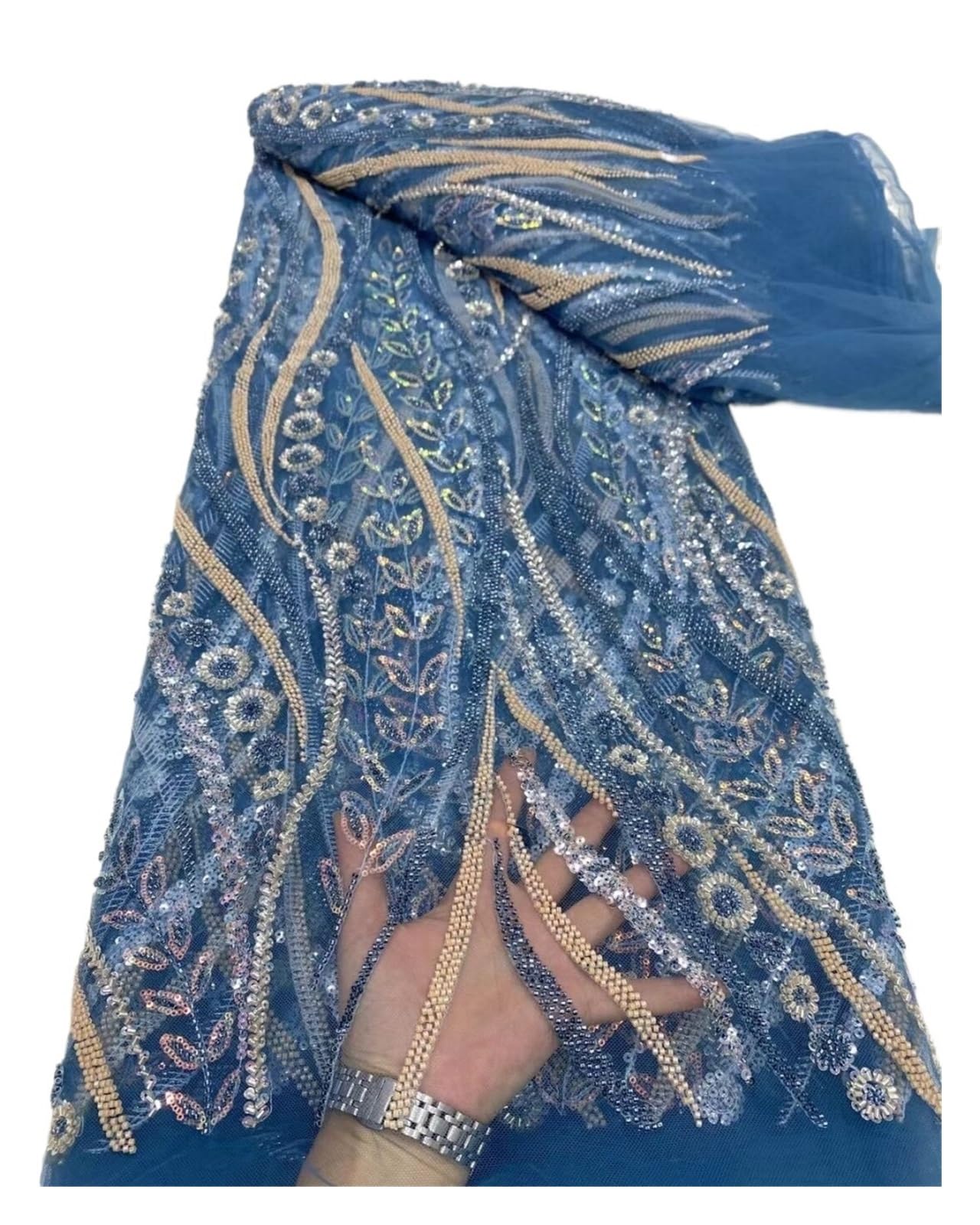 Tiulowa Koronkowa Tkanina Afrykańska Nigeryjska Cekiny Szycie Gipiury Haftowane Koraliki Kamienne Sukienki 5 Jardów PięKny I Elegancki Design(5)