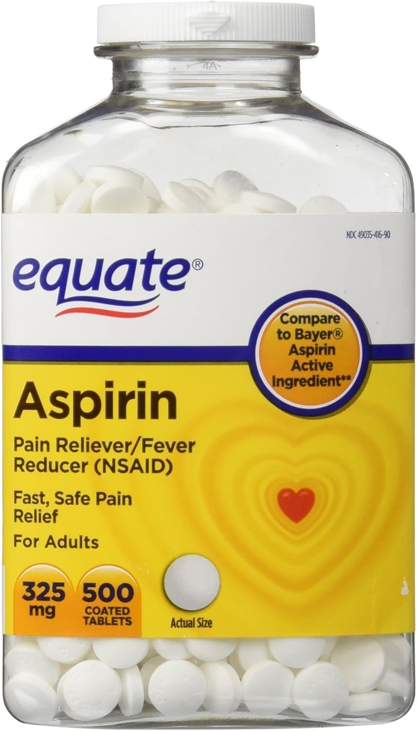 Equate Aspirin 325 mg, Original Strength, 500 Coated Tablets, Pain