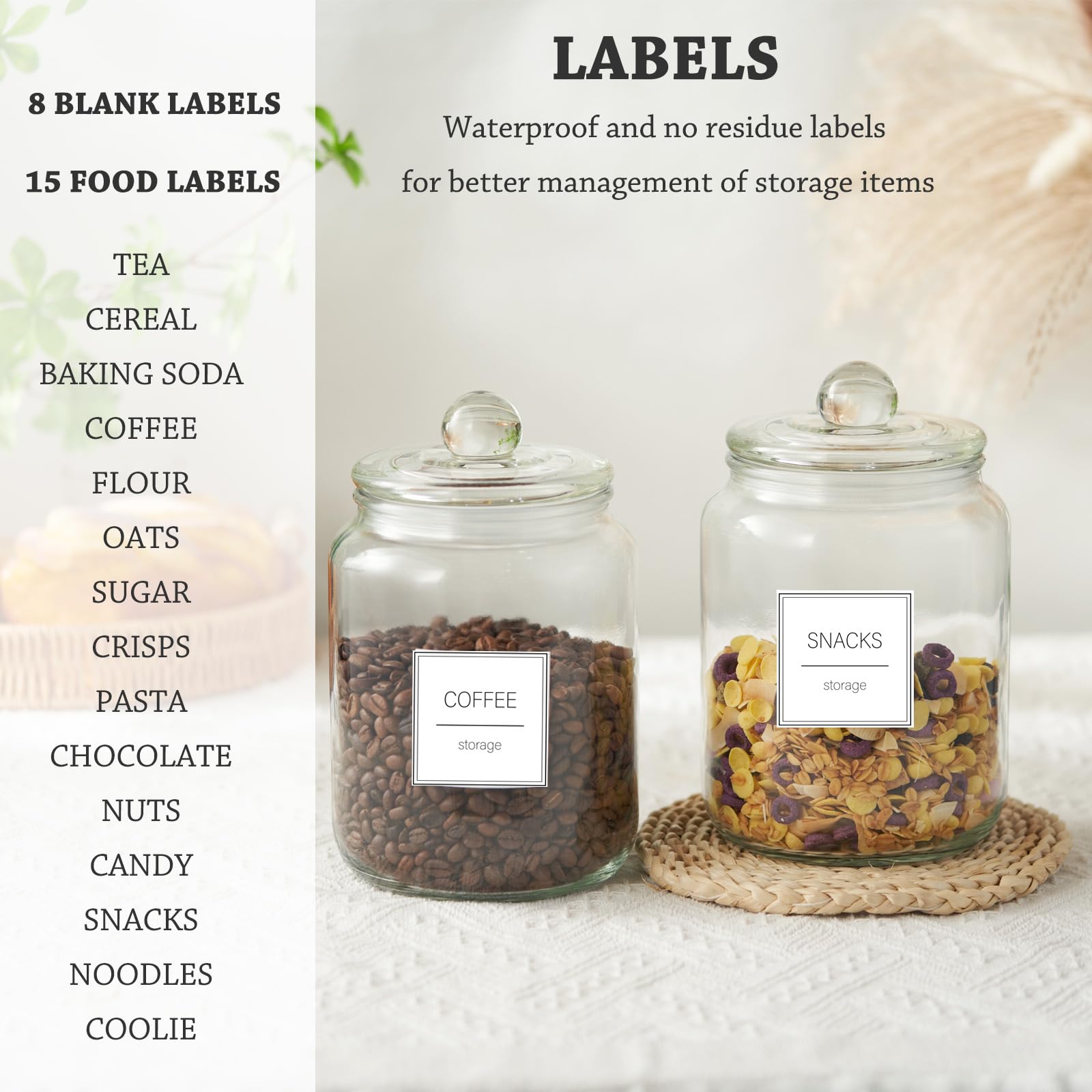 FyndraX Tarros de vidrio grandes de medio galón con tapas, recipientes transparentes de almacenamiento herméticos para cocina, lavandería y organización de alimentos, juego de 4