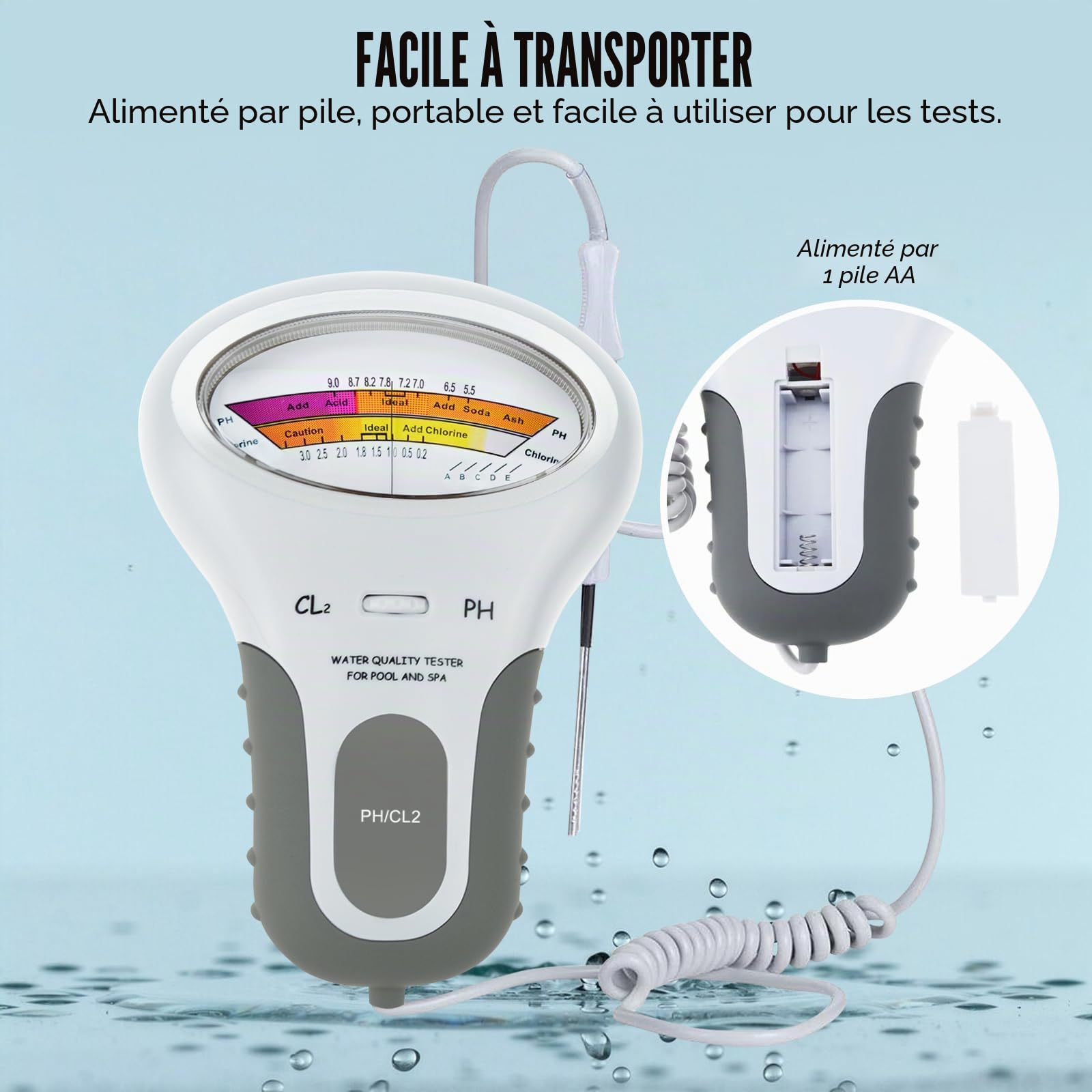 Portable Eau Qualité Analyse Chlore & PH Mètre Nager Bassin Testeur Surveillance Analyseur