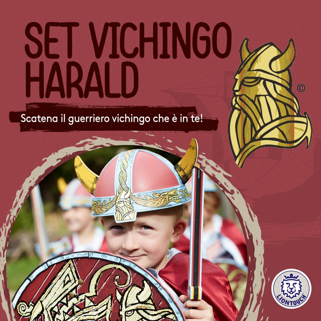 Liontouch - Spada Scudo Ascia da Vichingo per Bambini 3-8 Anni | Giocattolo Antico in Gommapiuma di Capo Harald per Piccoli Guerrieri e Giochi Berserker | Accessorio Sicuro per Costumi e Travestimenti