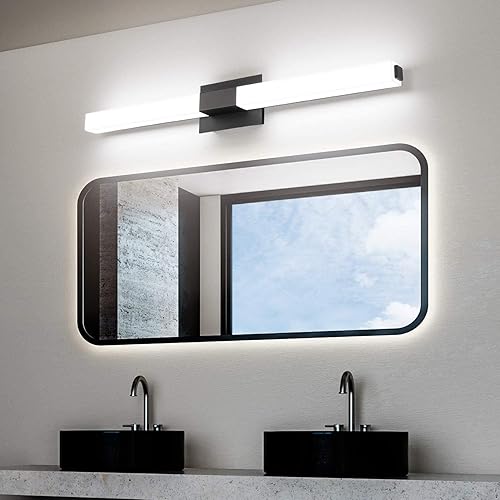 Miniatura 8 de ZUZITO Paquete de 39.4 pulgadas con luces de baño modernas de 24 pulgadas sobre espejo negro regulable LED barra de luz de tocador