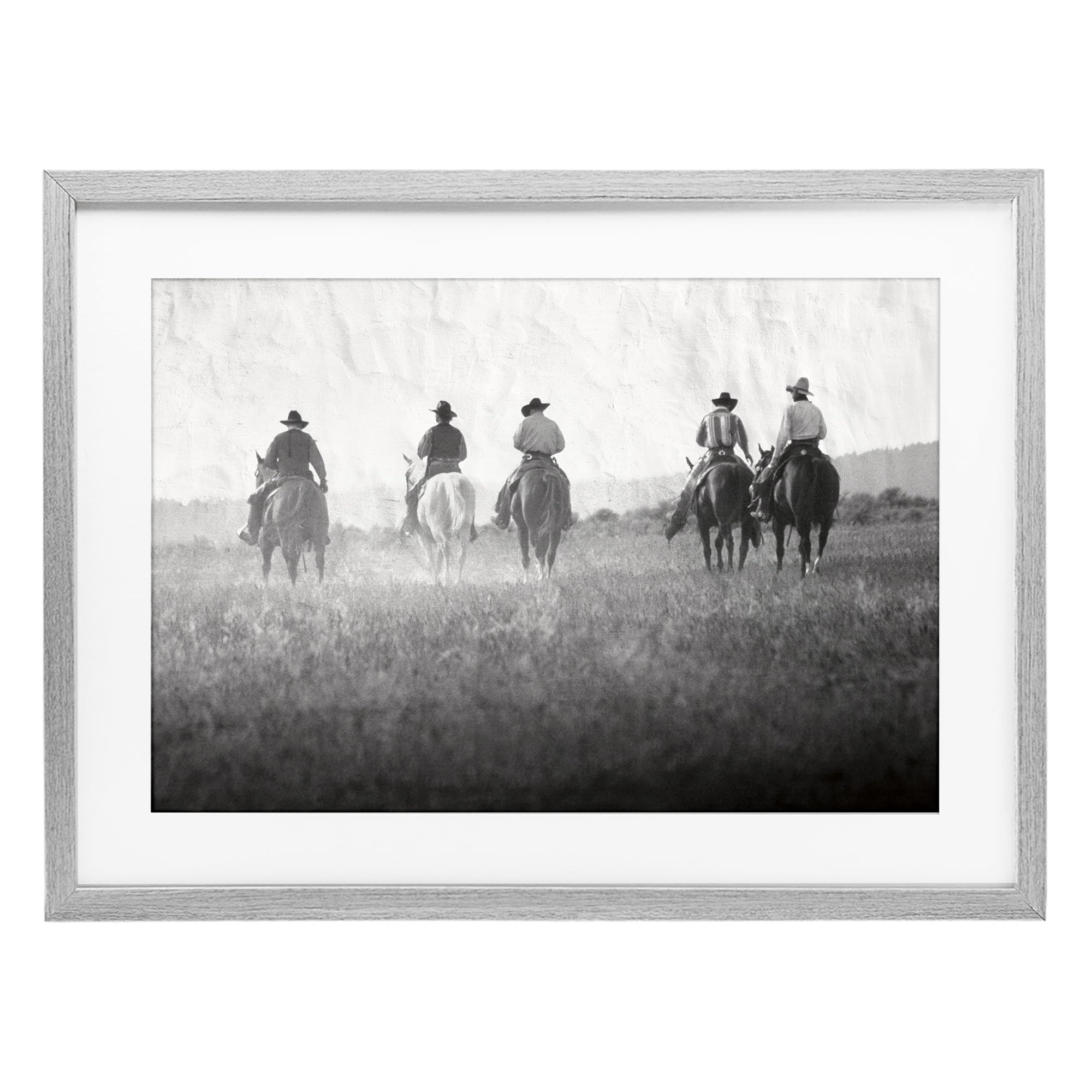 Stupell Industries Farmhouse Gray (Textured) Vintage Western Riders Horizon, 14 X 20 Inch Framed Print Under Glass