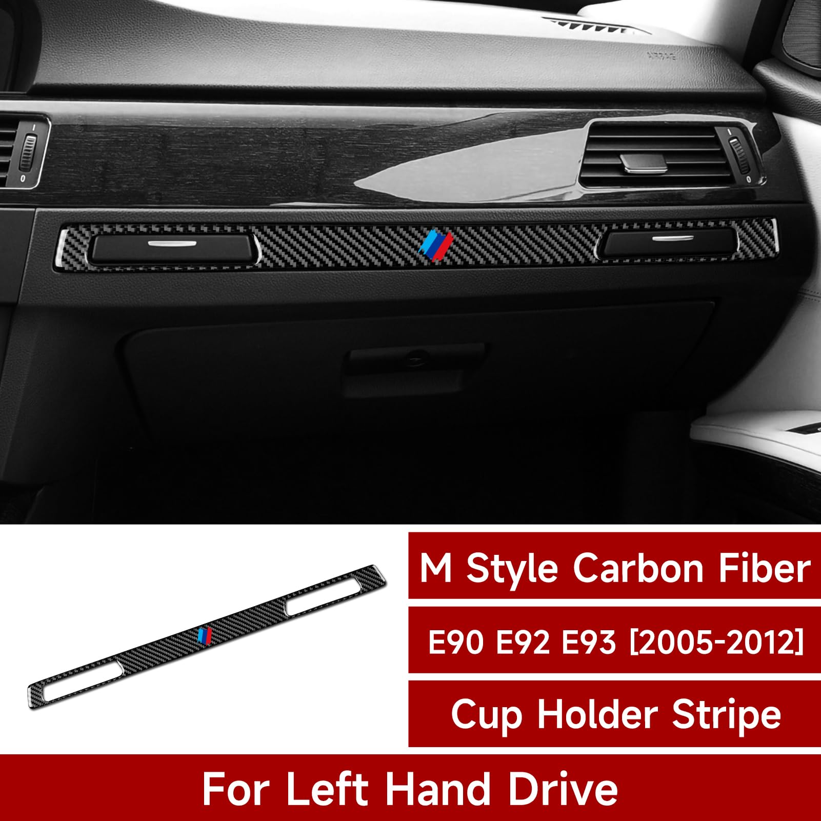 Car Cup Holder Cover Trim Co-Pilot Passenger Sticker Decal Carbon Fiber Trim fits for BMW E90 E92 E93 2005 2006 2007 2008 2009 2010 2011 2012 Accessories