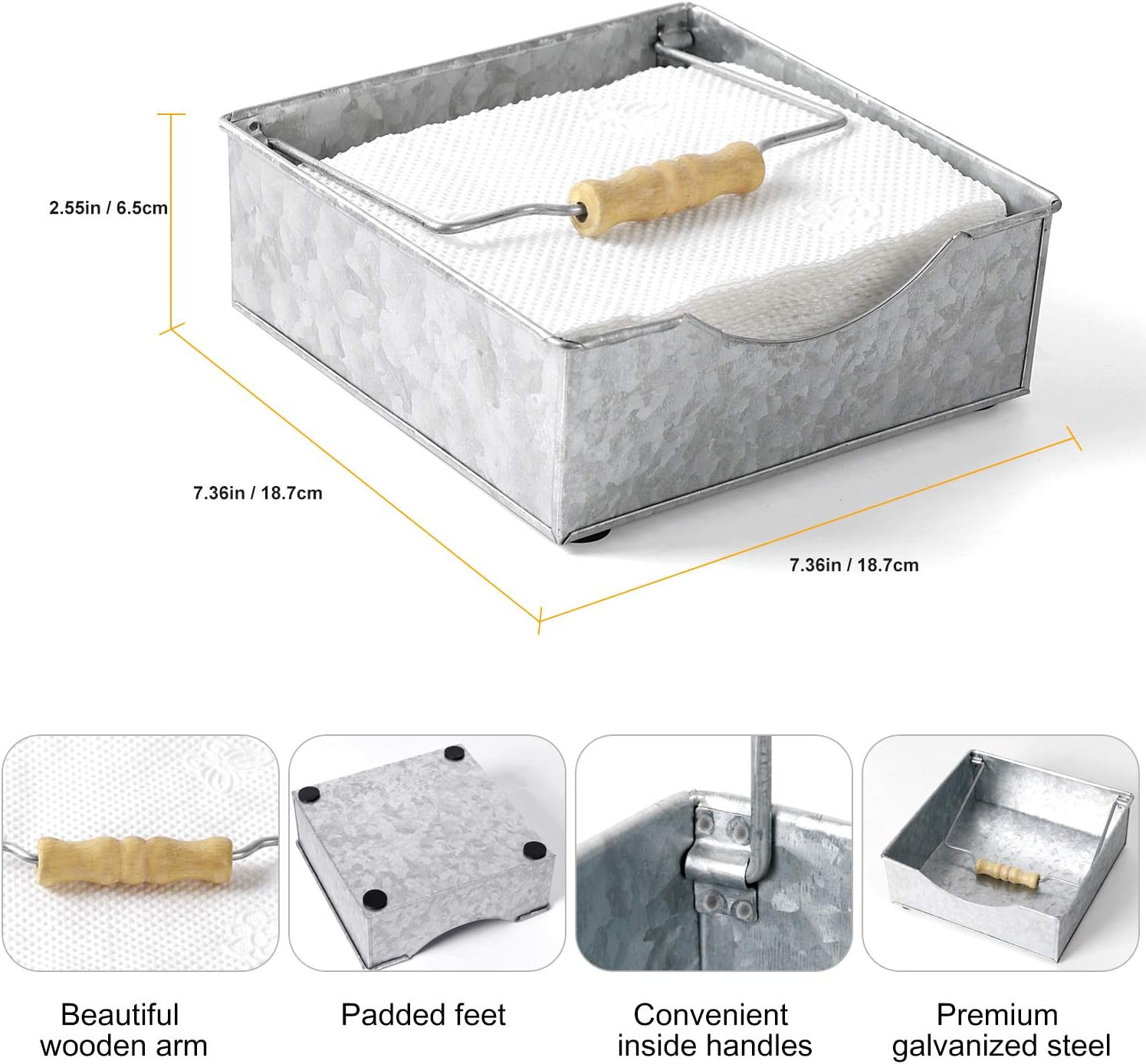 Suреr Sаlе 🛒 Cleaky Farmhouse Napkin Holder Galvanized Decor with Wooden Handles Metal Table Top Decorative Napkin Holder for Kitchen, RV, Indoor or Outdoor Dining