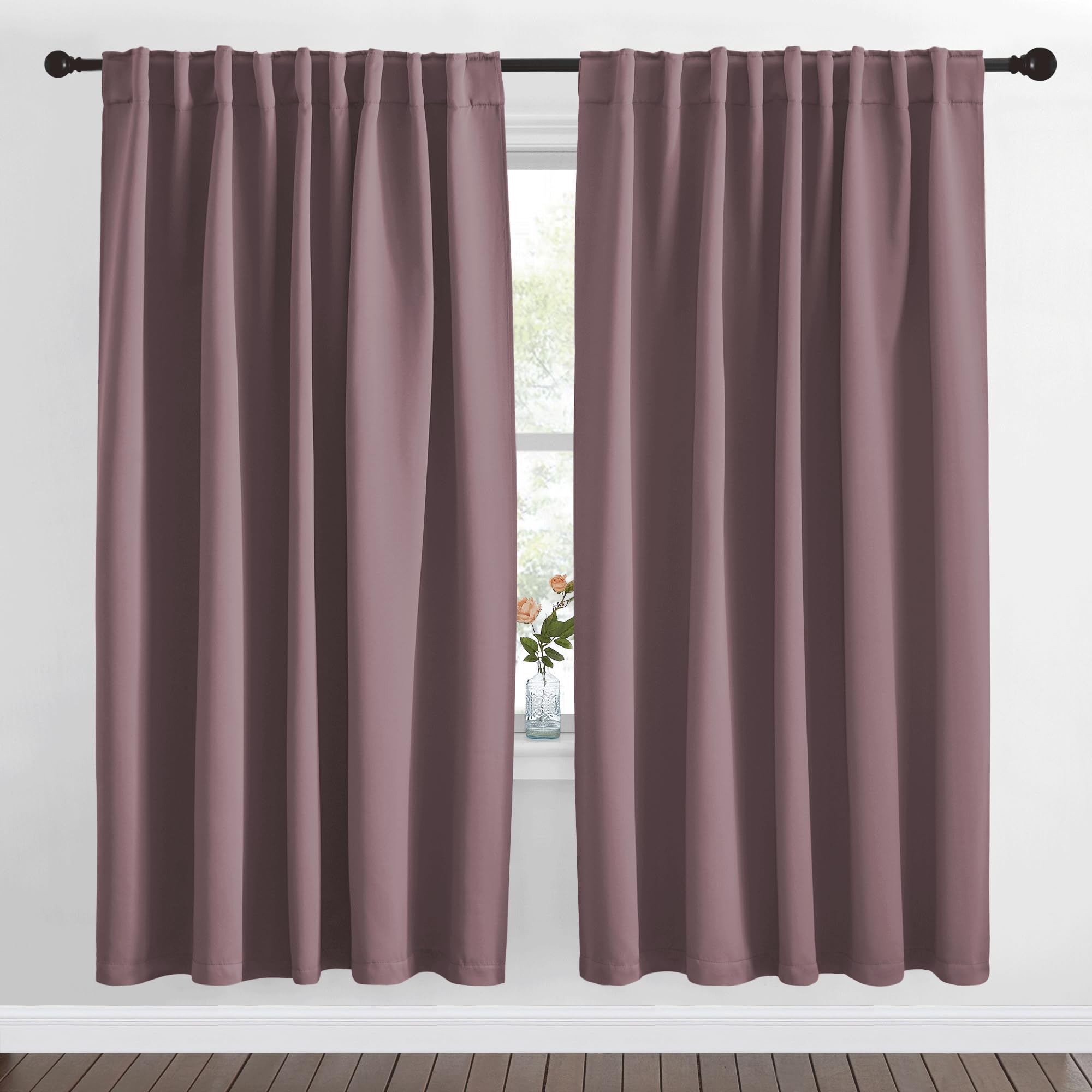 NICETOWN Living Room Blackout Draperies Curtains - (Dry Rose Color) W70 x L72, 2 Panels, Home Decoration Window Blackout Drape Panels for Patio Door