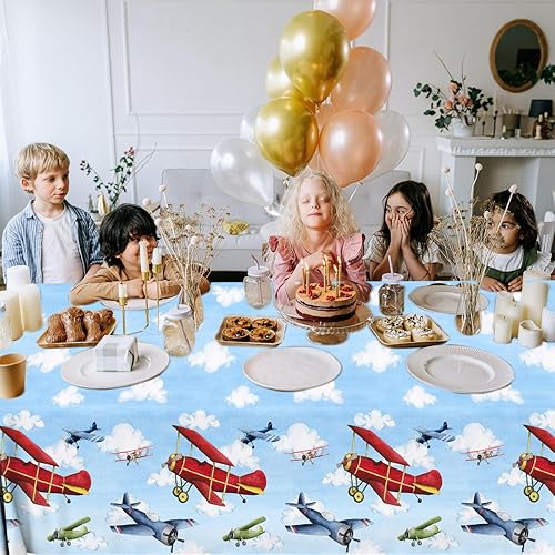 Miniatura 4 de 3 piezas de decoración de fiesta de avión, suministros de mantel de fiesta de avión, suministros de plástico desechable, helicóptero, cielo azul,
