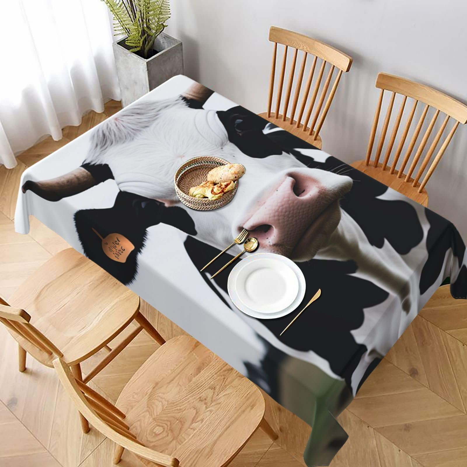 WPKJU Dairy Cow Printed Tablecloth 60x90 in Water Resistant Table Cover Washable Rectangle Table Cloth for Dining Tables