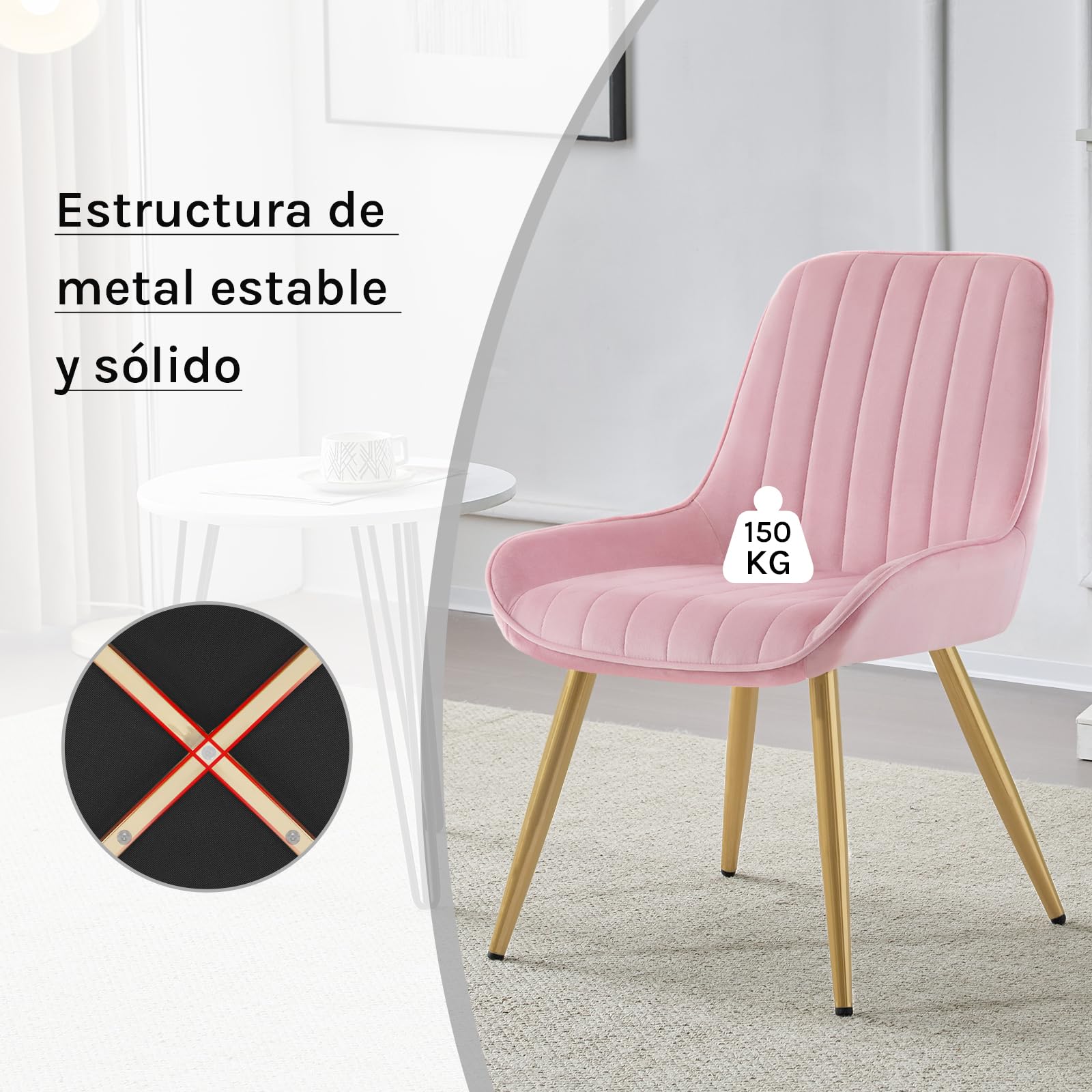 Lestarain Juego de 2 Sillas de Comedor,Terciopelo,Rosa | Ergonómicas, Salón y Dormitorio, Estilo Nórdico y Moderno