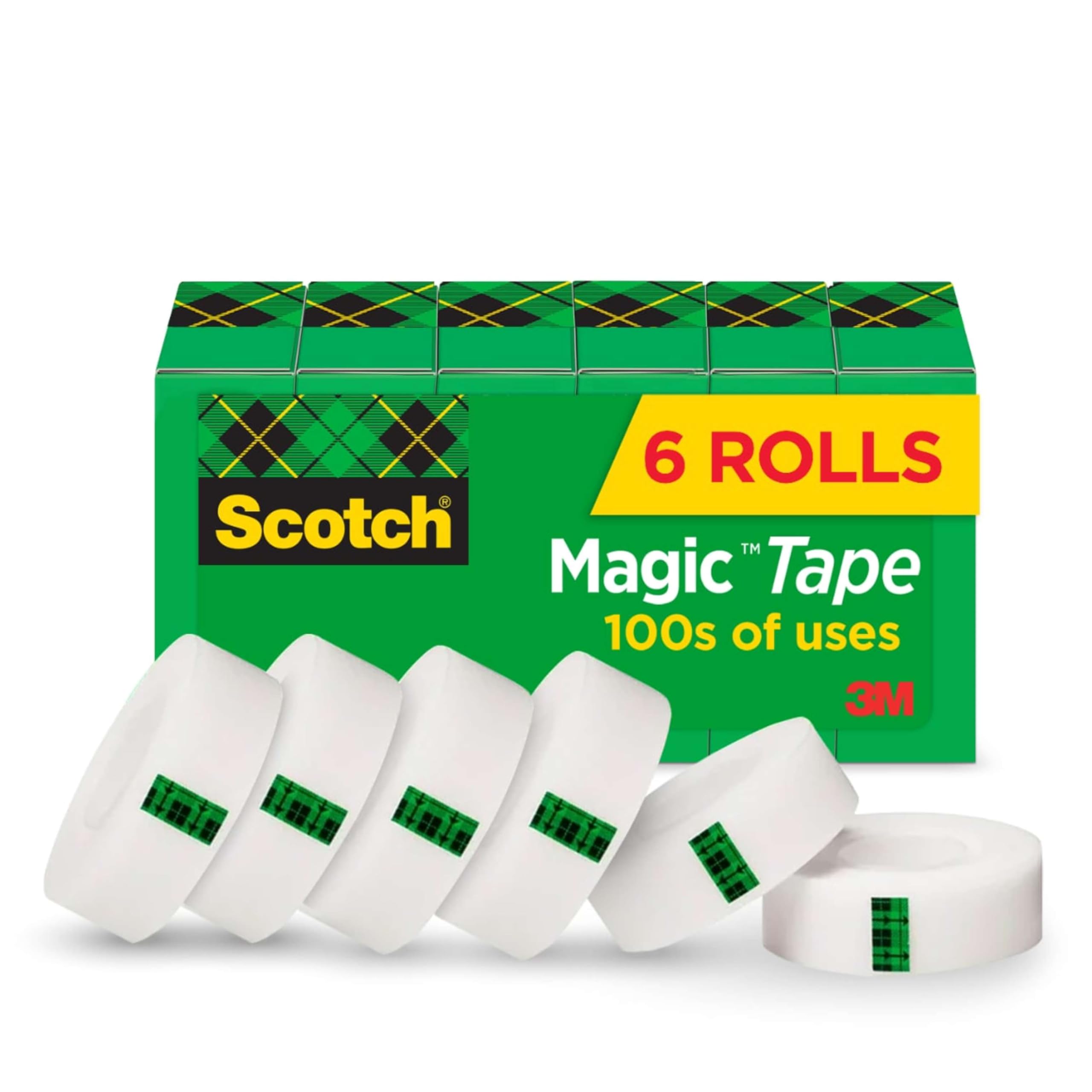Magic Tape, 6 Rolls, Numerous Applications, Invisible, Engineered for Repairing, 3/4 x 1296 Inches, Boxed (810-6PK)