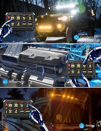 Chelhead 12V Switch Panel 8 Gang RGB Led 3 Button Touch Control Panel Box with Momentary Dimmable Strobe Function Compatible with Trucks Jeep Boat Marine SUV Caravan UTV Pickup