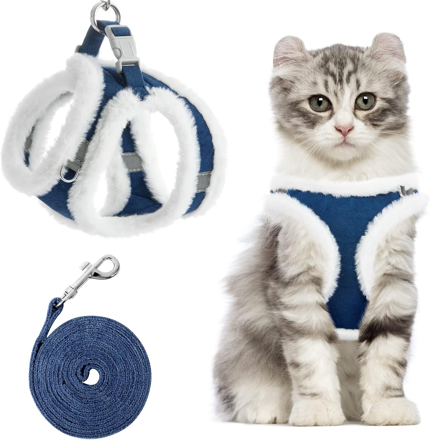 Cat Harness and Leash Set -Escape Proof Soft Plush Cat Vest Harness for Walking Outdoor, Adjustable Cat Vest Harness, Easy Control Pet…