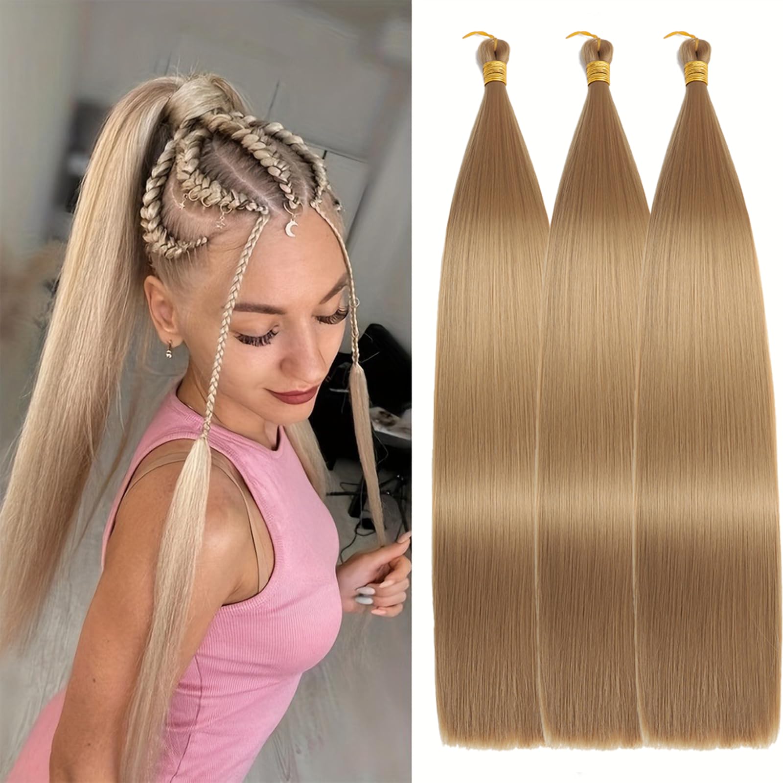 Locescsoc 24 Inch Bone Straight Braiding Hair 150g 3 Packs Straight Hair Extensions, Ariel Straight Hair Bundles