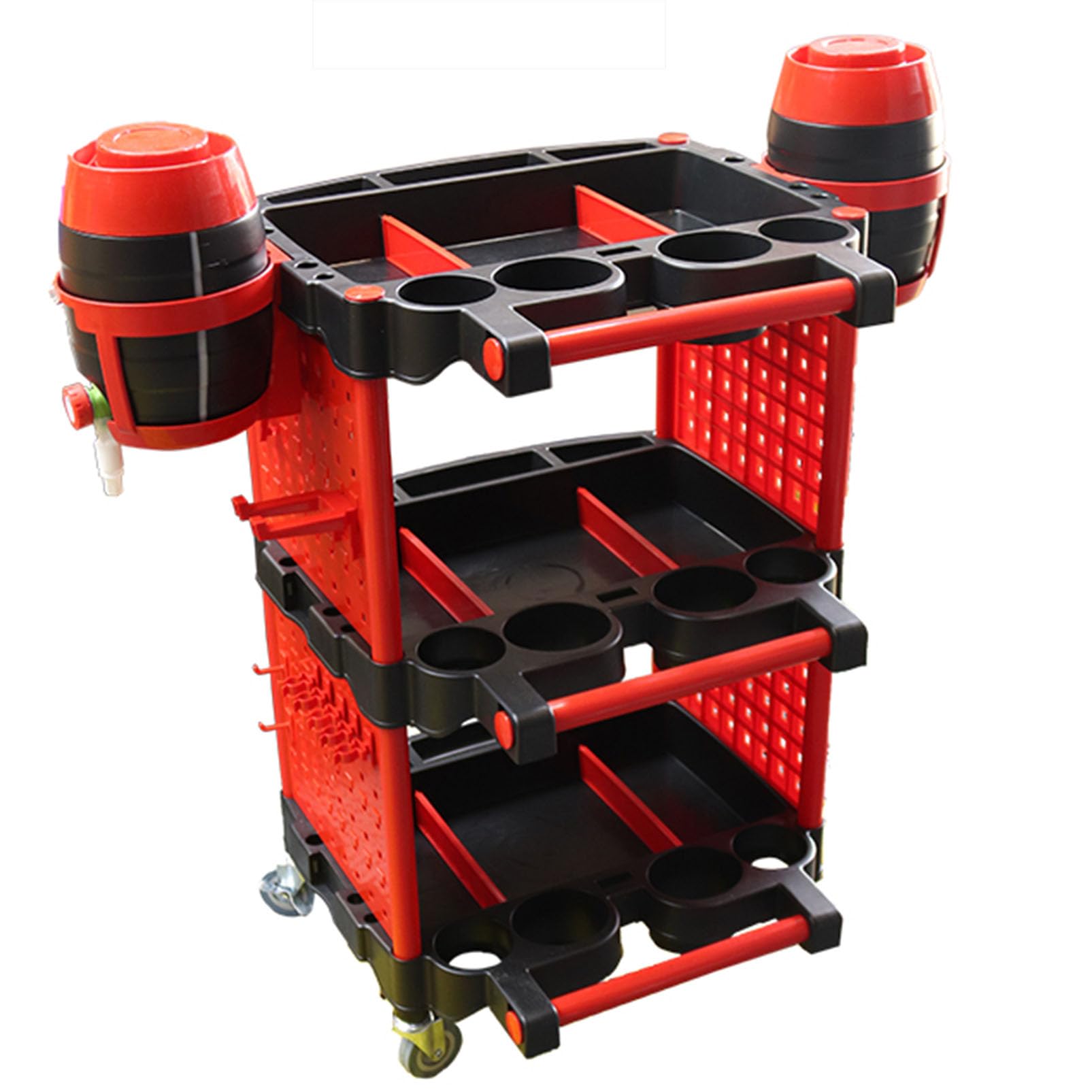 Jxyq Light Mobile Detailing Tool Storage Cart - 3-Shelf Utility Organizer With Hanging Plate & Bucket, Multipurpose Workbench For Car Wash And Detailing Supplies