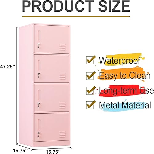 Vista 12 de Taquillas de metal para empleados, armario de almacenamiento de oficina con 4 puertas, armario alto para empleados, escuela, oficina, hogar