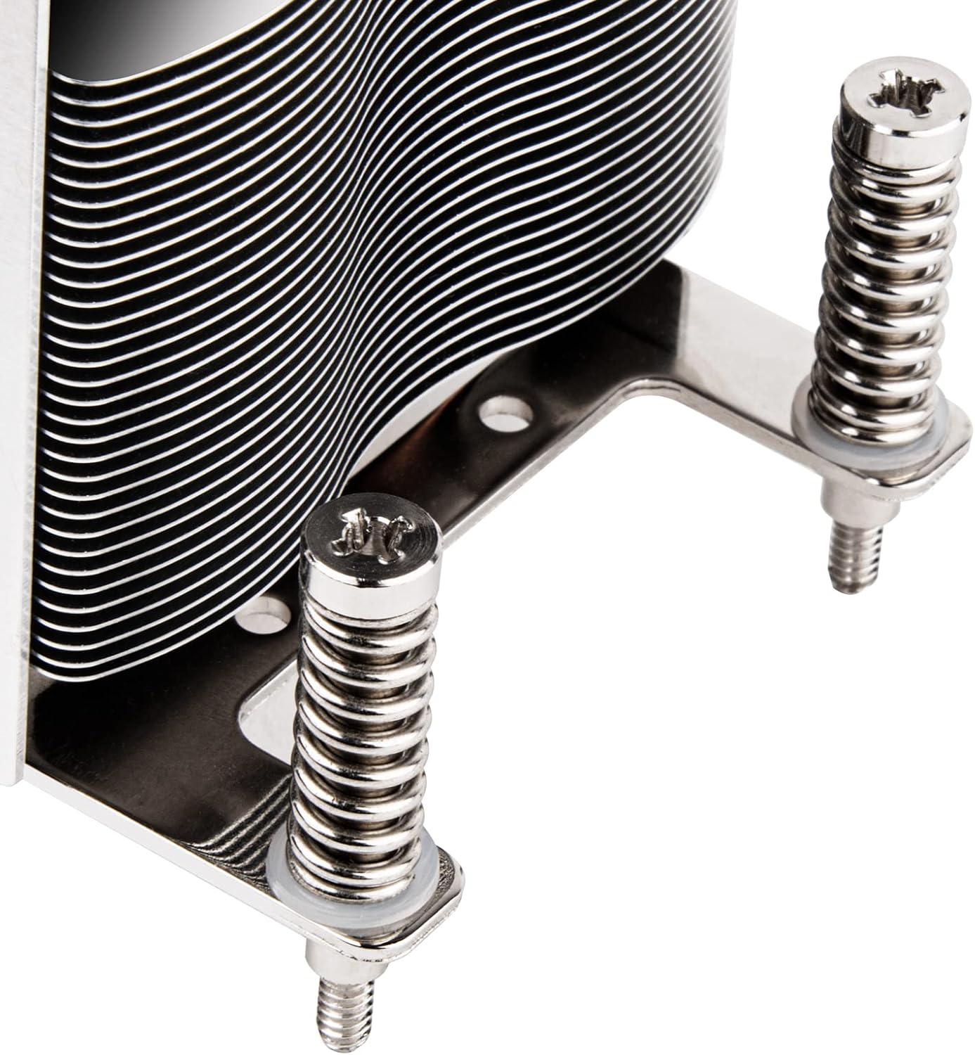 Close-up of SilverStone AR09-AM4 CPU Cooler mounting screws with springs
