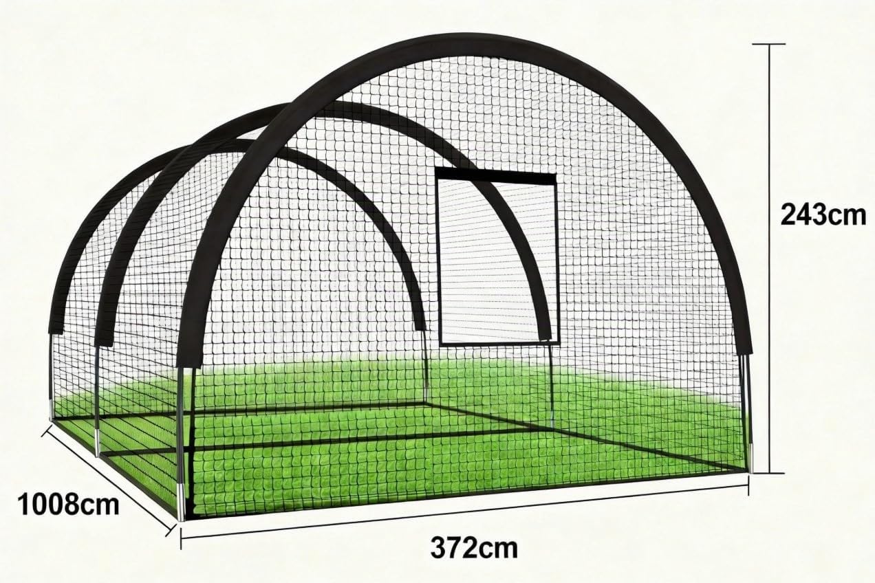 Filet de Cage de Batteur de Baseball Portable, pour Jardin Arrière-Cour, Cage d'Entraînement Baseball et Softball avec Trou pour Machine à Lancer et Porte Amovible, 1008 * 372 * 243 cm