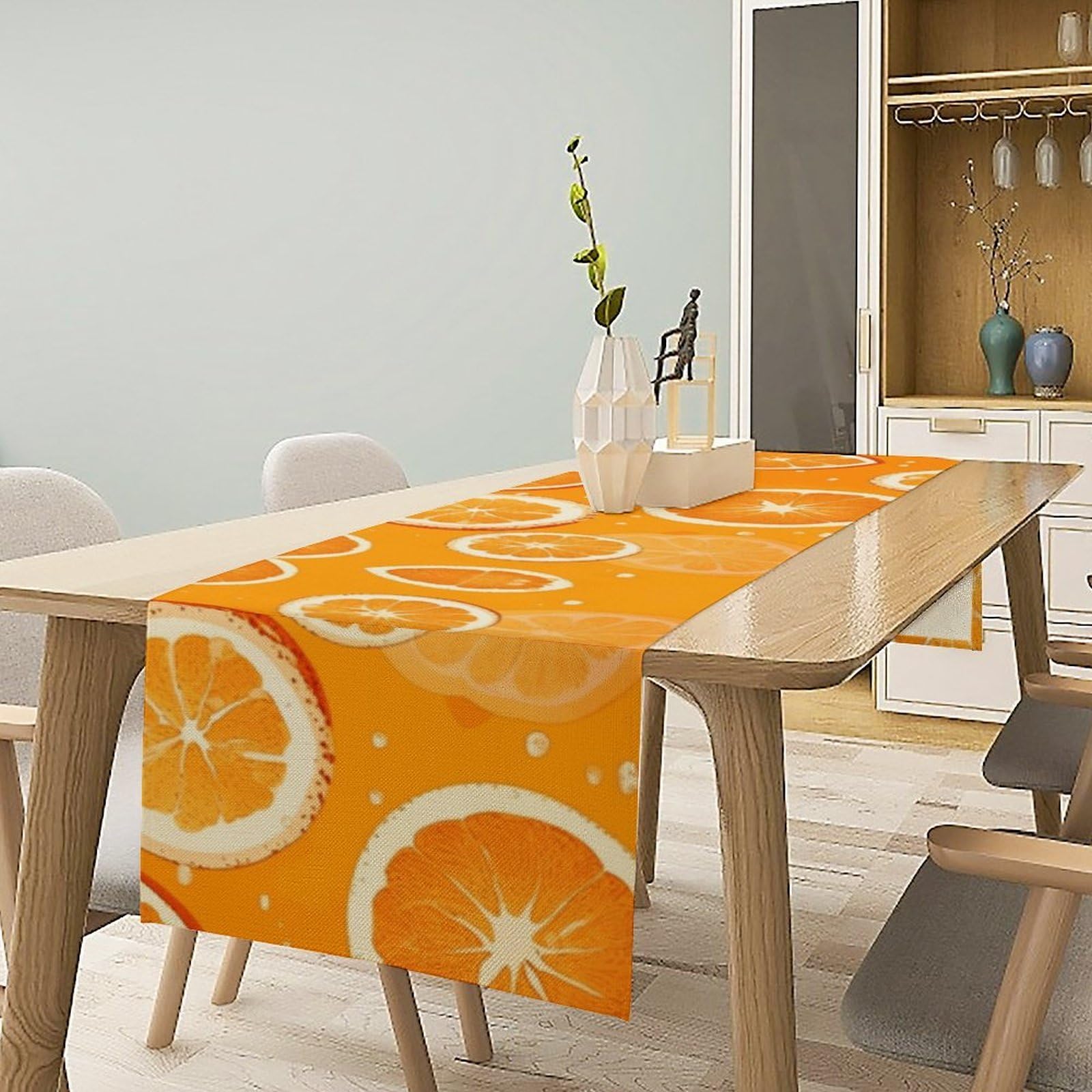 Orange Slices Table Runner 13x72 Inch Linens Burlap Table Runner with Tassels Boho Farmhouse Table Runner for Kitchen Home Christmas Halloween Party Table Decor Tablecloth