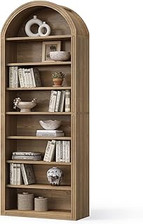 LITTLE TREE 8-Tier Bookcase, 78.7" Tall Bookshelf with Arched Top, Large Freestanding Wooden Open Bookcase Bookshelf, Modern Display Book Shelf for Living Room, Bedroom, Office, Library, Vintage Brown