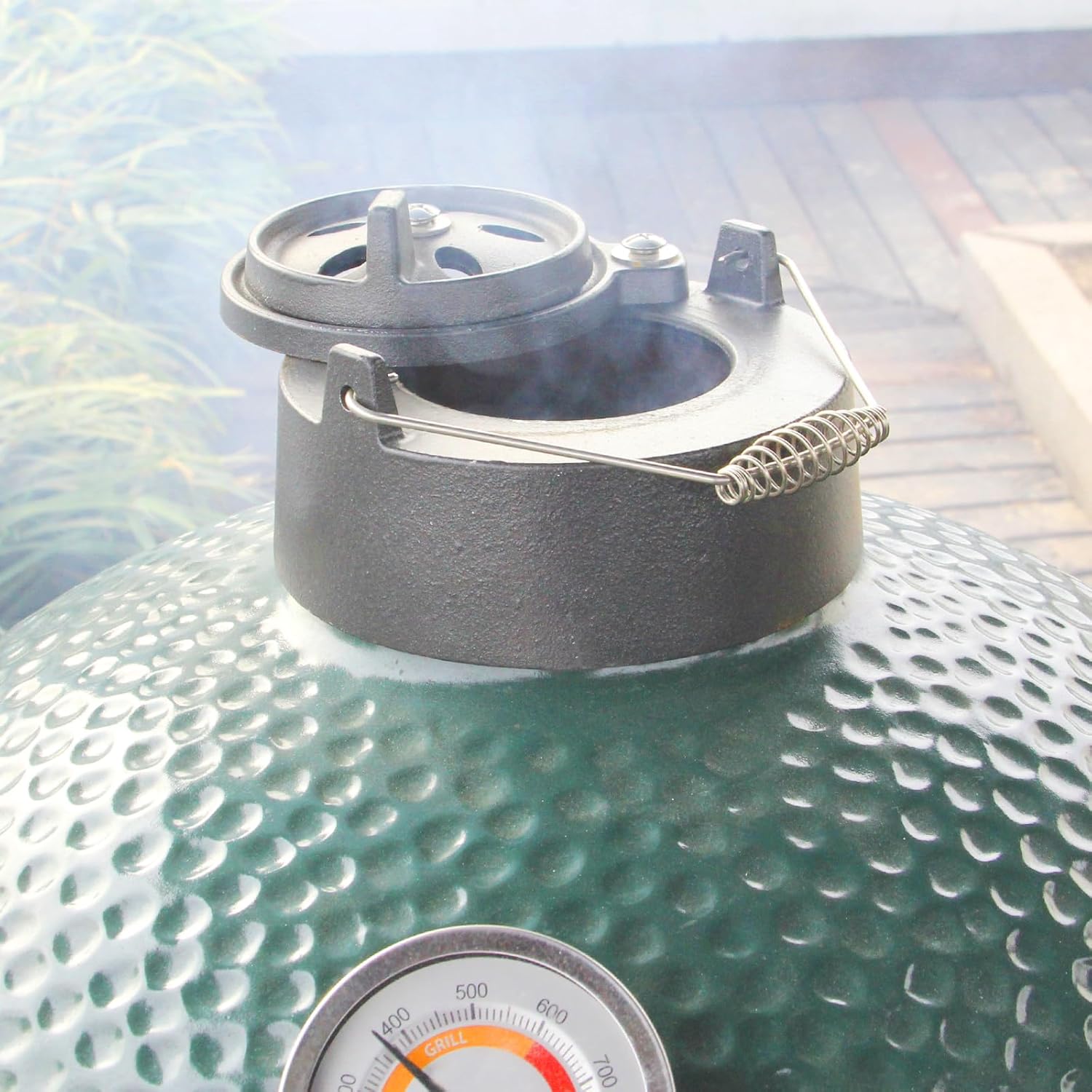 Fireloop Cast Iron Damper Chimney Cap for Big Size Green Egg Dual Function Metal Top Daisy Wheel for Large&Medium Damper Slide Draft Top Vent Cap Green Egg Accessories Replacement Parts