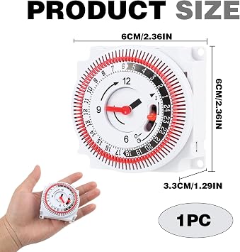 24 Hour Mechanical Timer for Immersion Heater and Fixed Electrical Appliances, Wired Segment Time Controller with Waterproof Cover, 16 Amp Indoor Energy Control for light Heating Pump Systems