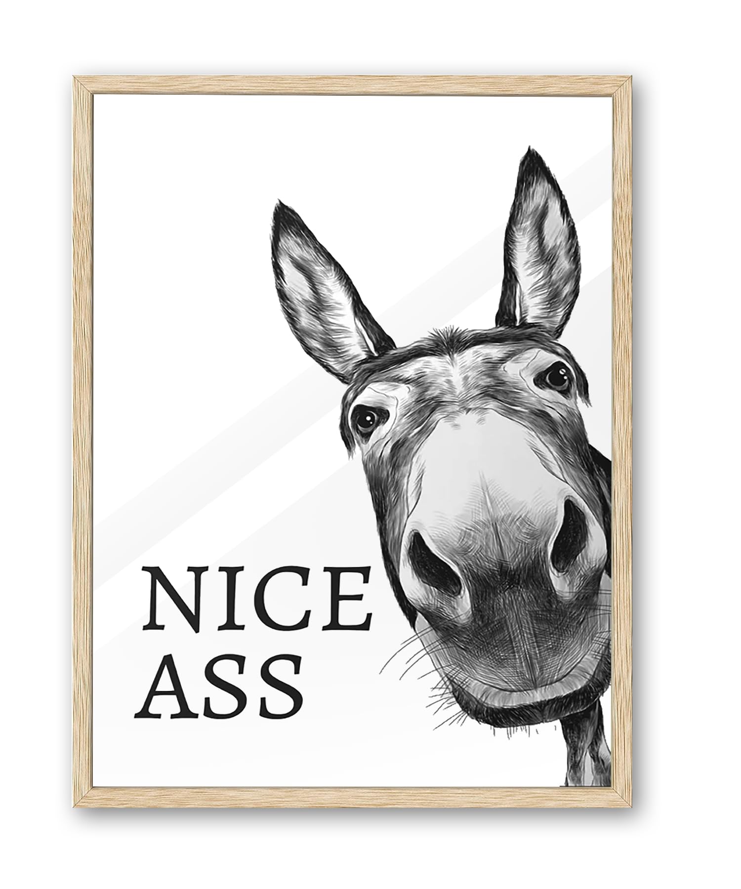 UPWOIGH Funny Donkey Oak Framed Canvas Wall Art, 12x16in Black and White Donkey Print for Bedroom Living Room Bathroom Wall Decor, Humorous Poster Aesthetic Gift Idea, 1Pack โ image 1