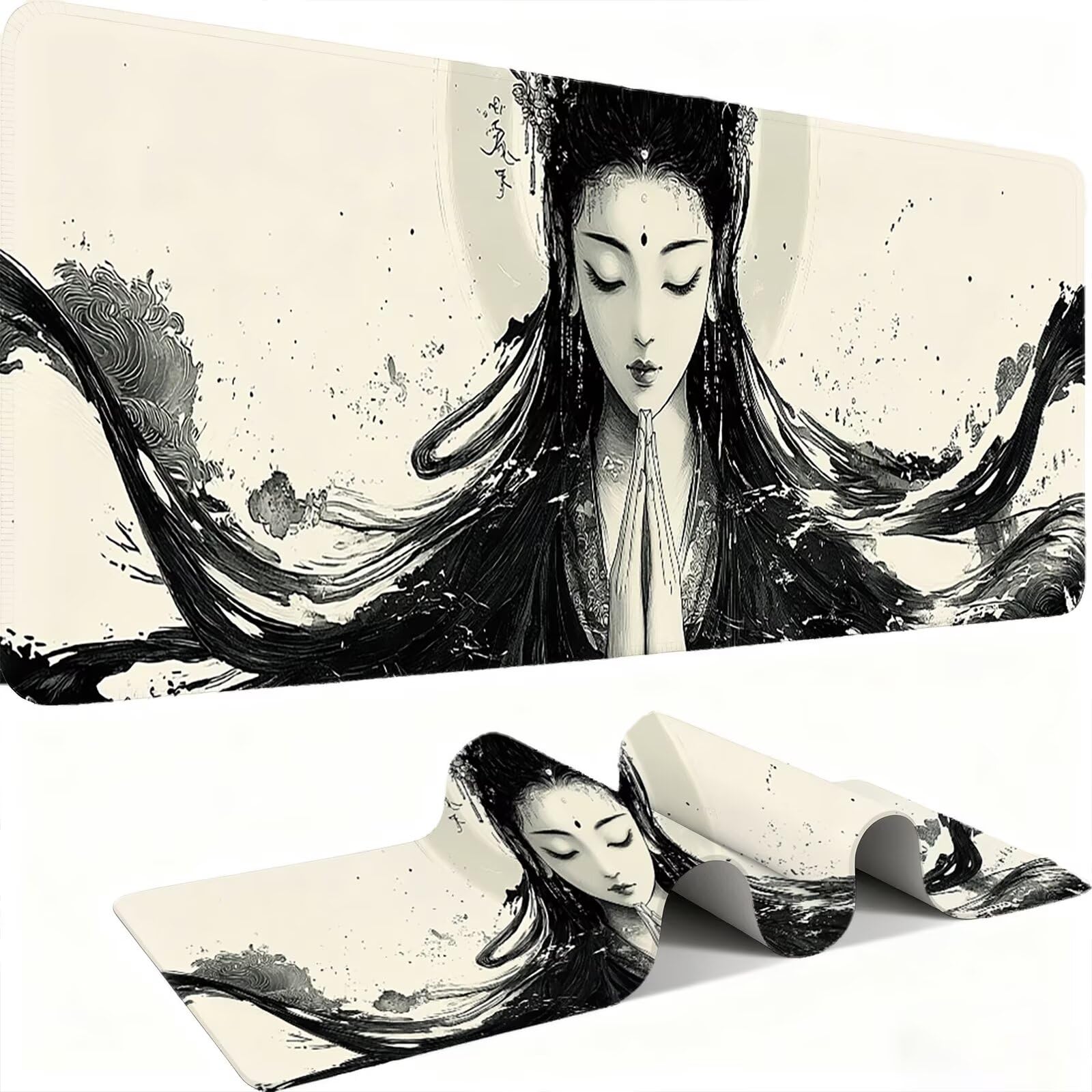 Schreibtischunterlage Gaming Mauspad, Mousepad XXL 1200x600mm Mouse Pad mit Wasserdicht und Anti-Rutsch Basis Verbessert Geschwindigkeit für Büro Computer PC Desk Mat,Schwarz-Weiß. C0P-299