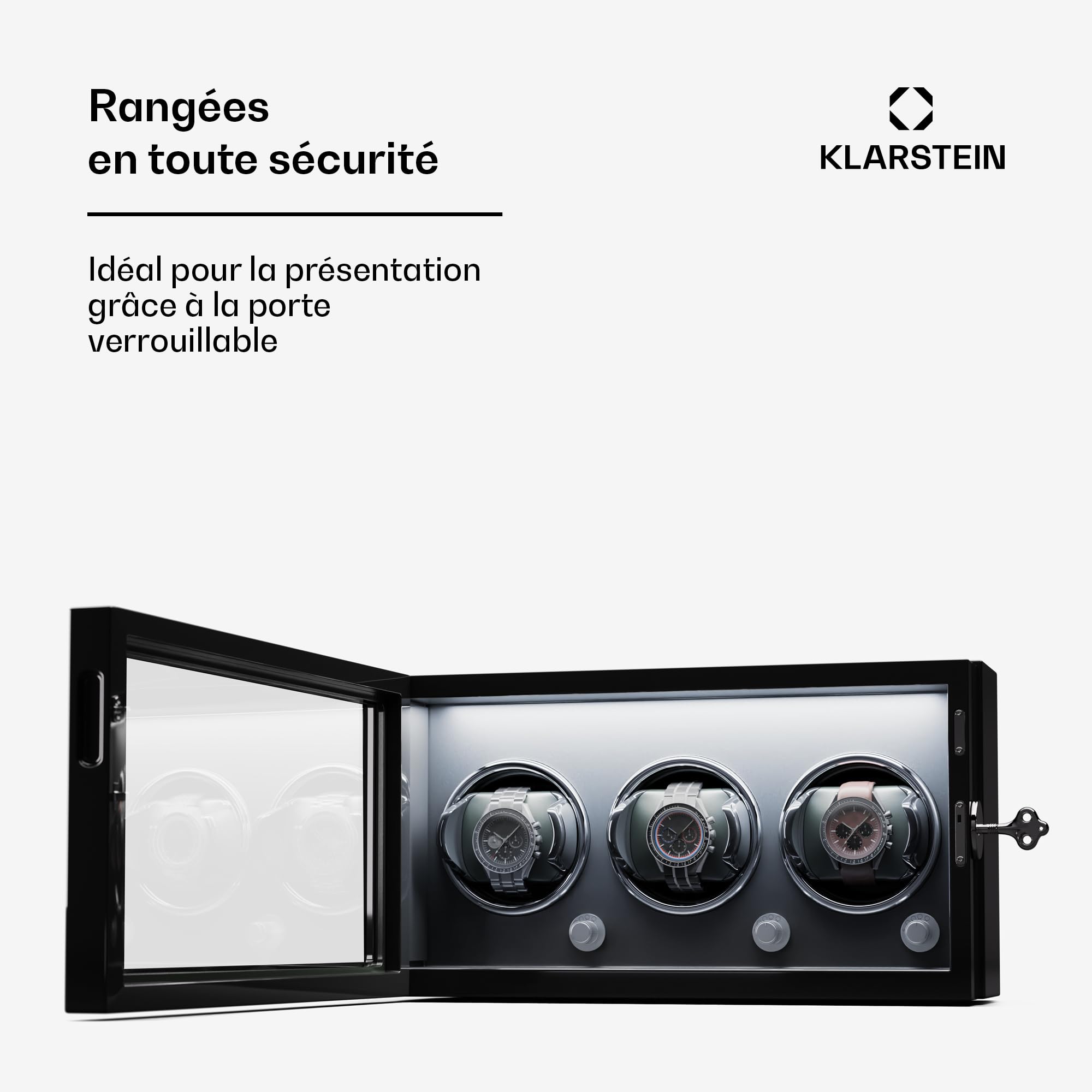 KLARSTEIN Remontoir pour Montres automatiques, Remontoir de Montre Automatique pour 3 Montres, Remontoir de Montre Automatique avec Porte en Acrylique, LED Bleues, avec 5 réglages TPJ