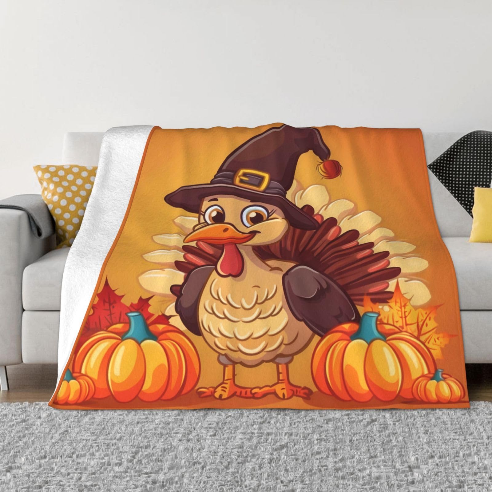 Couverture en polaire cadeau d'automne motif dinde pour lit et canapé