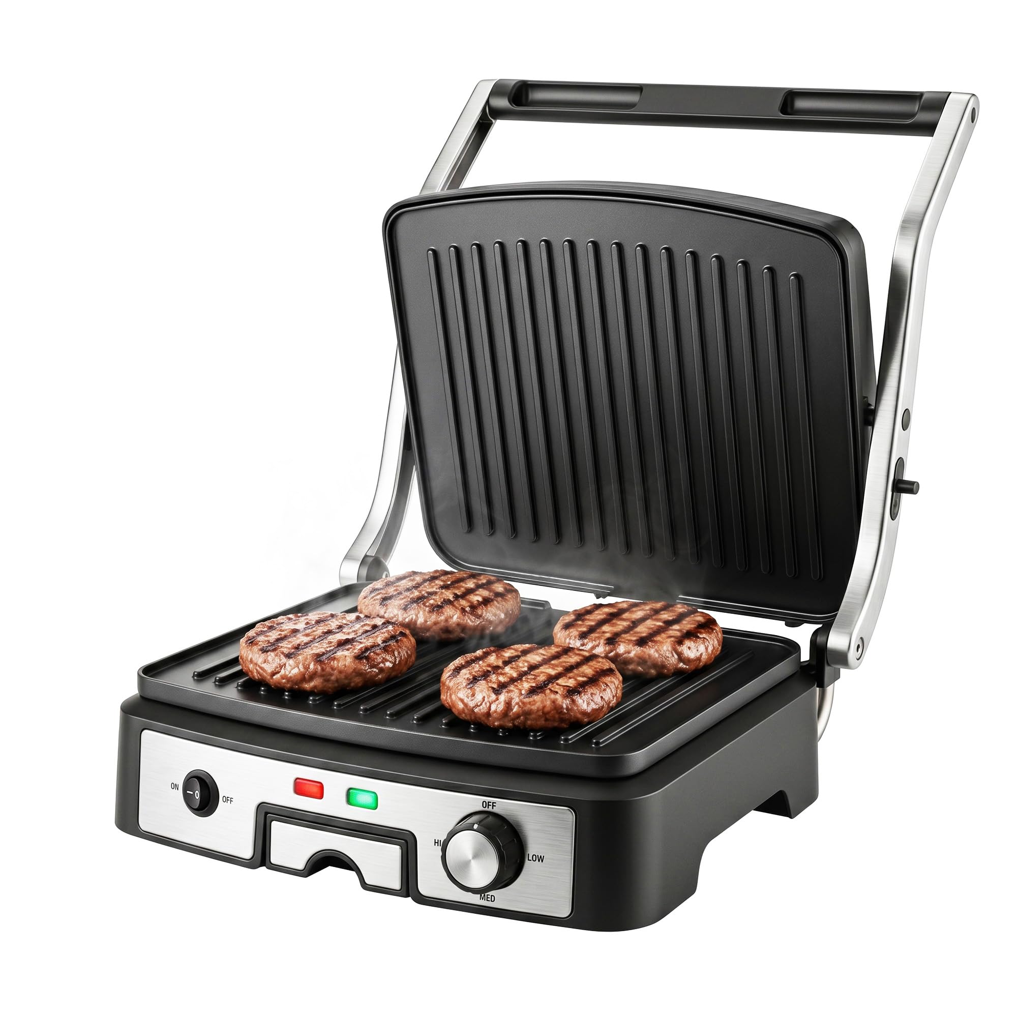 OVENTE Electric Panini Press Sandwich Maker, 1500W Grill, Silver GP1861BR