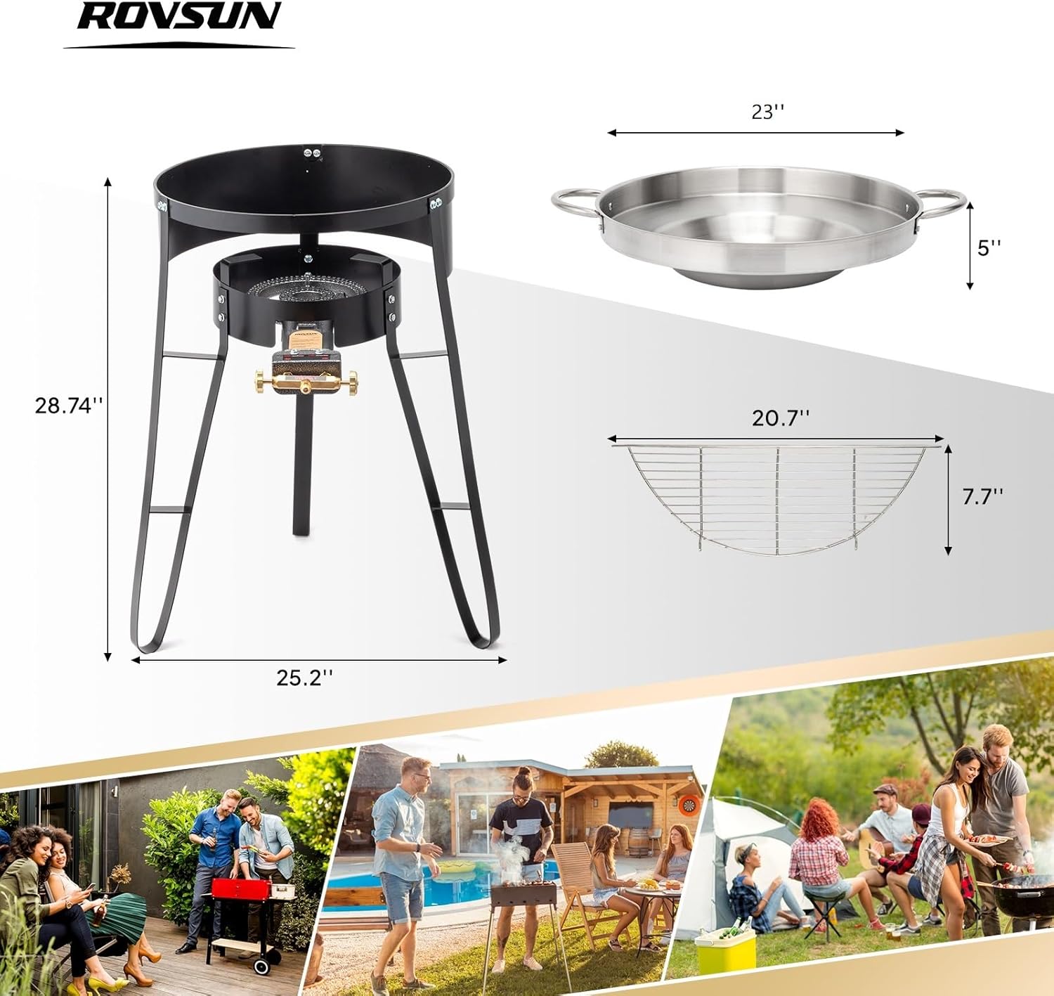 ROVSUN 23" Concave Comal Set with 80,000BTU Propane Stove, Stainless Steel Discada Disc Cooker with Burner Stand for Backyard & Outdoor Cooking, Taco Para Cocinar Carnitas Tortillas Stir Fry Wok
