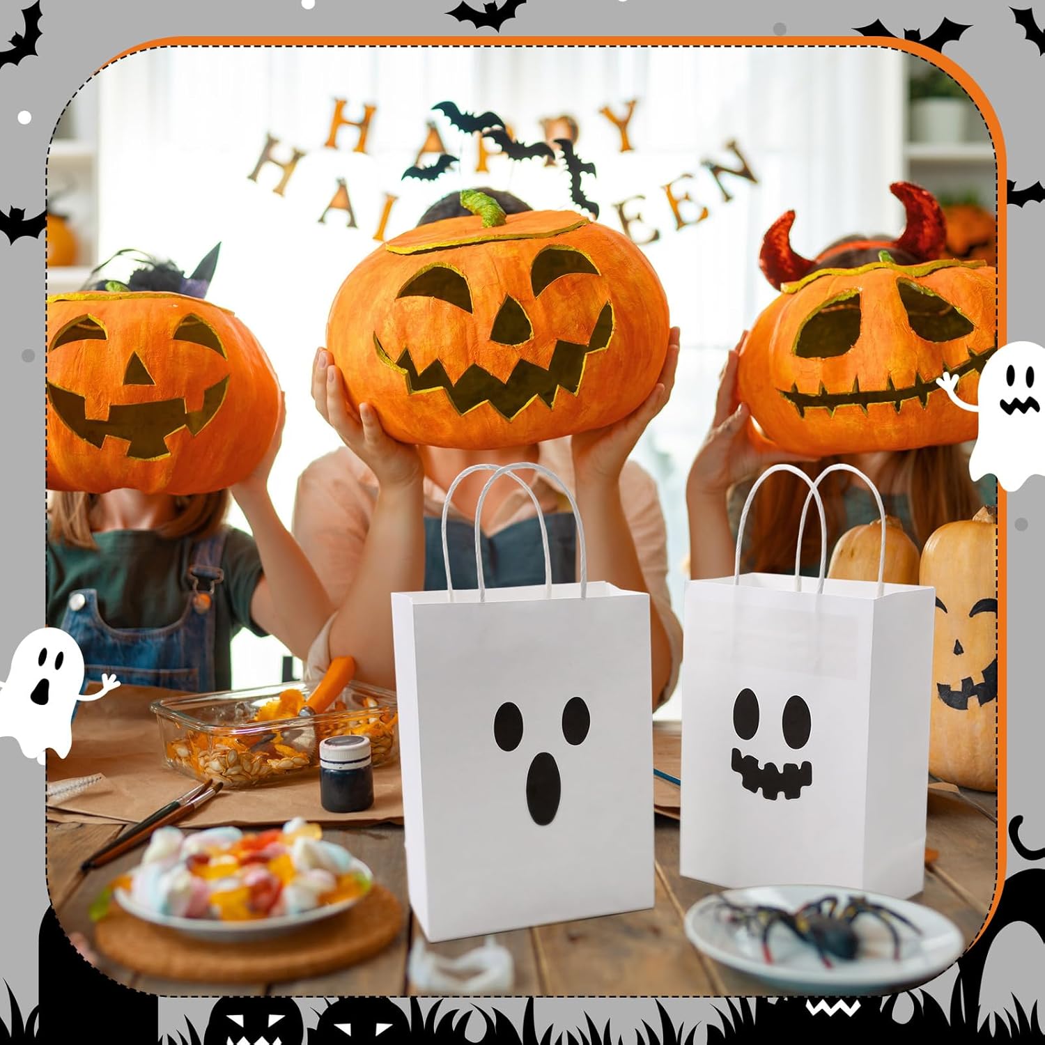 Yexiya 24 Pcs Halloween Ghost Paper Gift Bags with Handles Party Favor Bags for Candy Halloween Party Supplies - Image 6
