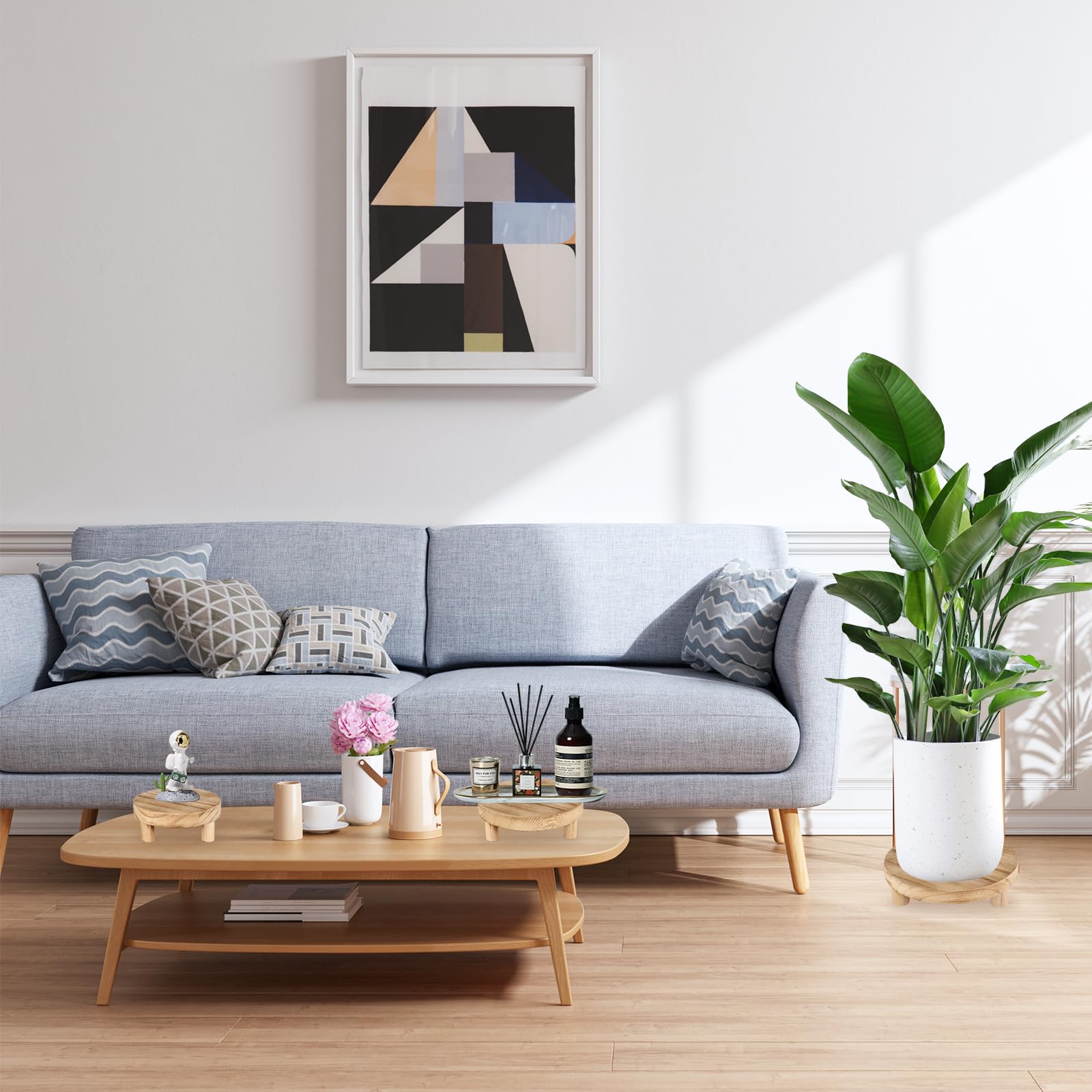 Taburete para Plantas, 3 Piezas Soporte Elevador de Plantas de Madera con Tres Diámetros Diferentes (15 cm, 20 cm, 25 cm) Taburete para Flores con Patas Extraíbles para Patio Jardín Sala de Estar