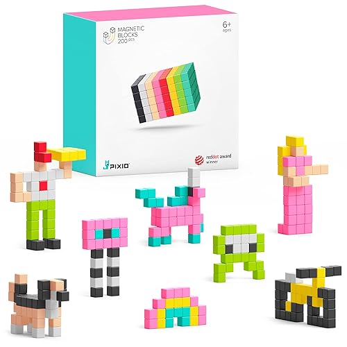 PIXIO Mini Magnetic Blocks Building Toy in The Pixel Art Style with Free App – 5/16" Magnetic Cubes Construction Set – Open Ended Creativity Toy for Kids – 200PCS Ages 6+
