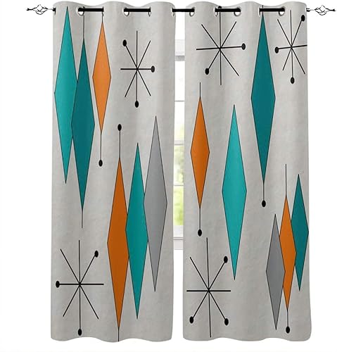 Miniatura 2 de Europen - Cortina opaca moderna de mediados de siglo, con estampado de patrones geométricos, 2 paneles, cortina con aislamiento térmico con ojales