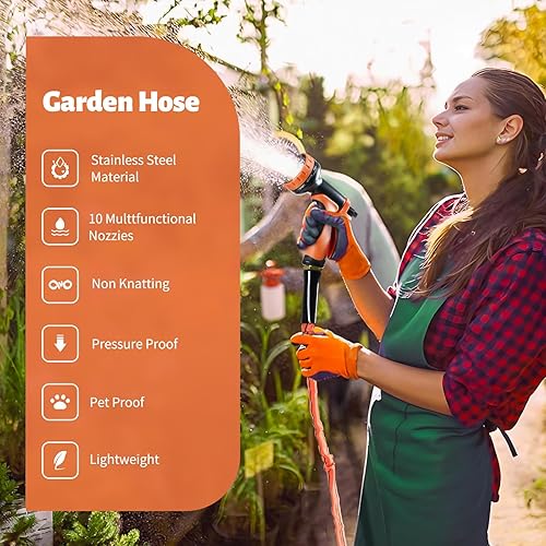 Miniatura 3 de Manguera de jardín de 25 pies, no expandible, 10 boquillas funcionales, manguera de jardín antitorceduras, manguera de agua flexible resistente de