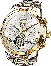 OLEVS Watches for Men Automatic Skeleton 5 Hands Mechanical Luxury Watch Classic Calendar Stainless Steel Waterproof Mens Wrist Watch