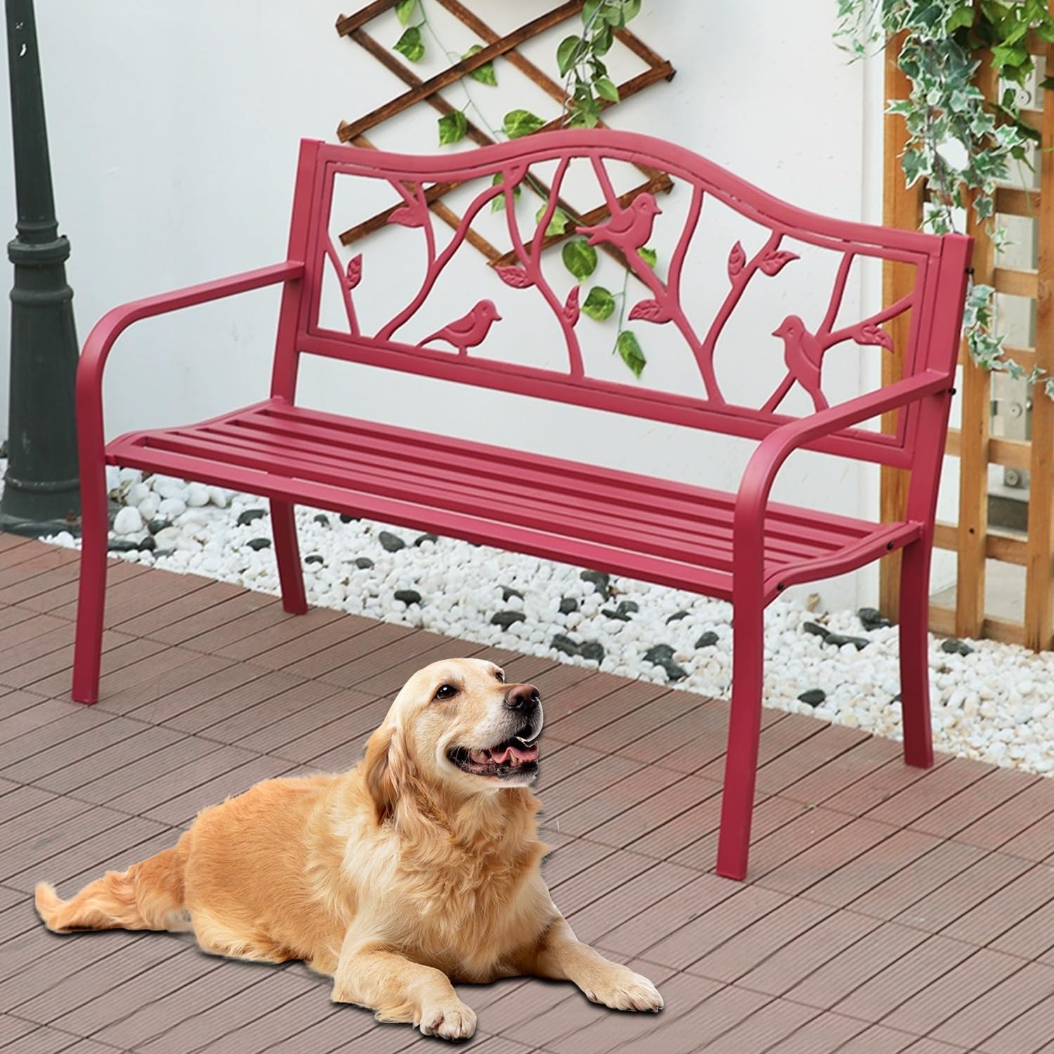 Banco de jardín metálico para 2 Personas, con Respaldo y reposabrazos, para Uso Interior y Exterior.
