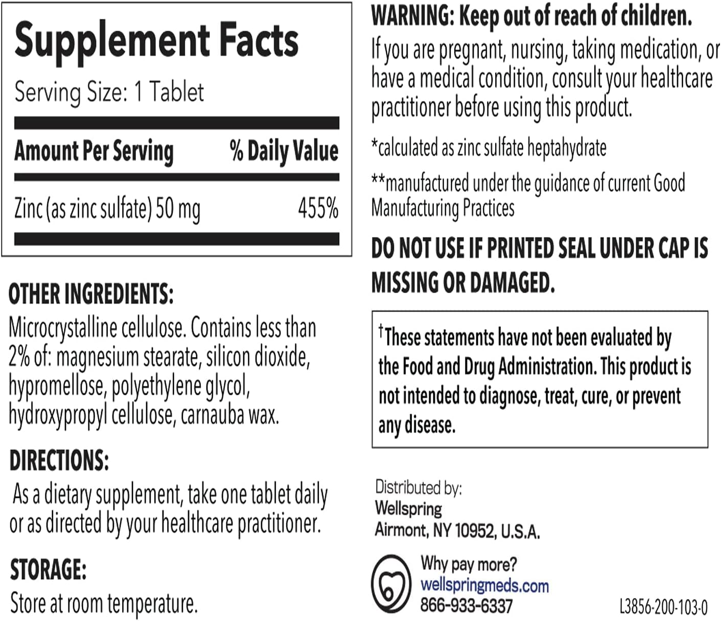 Welmate Zinc Sulfate 220mg | Dietary Supplement | Immune Health Support | 200 Count Tablets : Health & Household