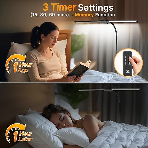 Miniatura 8 de Syrinx Lámpara de Pie LED, Lámparas de Pie de Doble Cabezal con Cuello de Ganso para Sala de Estar con Interruptor de Gestos y Control Remoto,