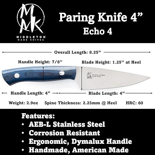 Miniatura 3 de Middleton Made Knives Echo 4 Cuchillo de pelar  Cuchillo de pelar de 4 pulgadas  Cuchillos de emparejamiento profesionales hechos a mano  Cuchillo