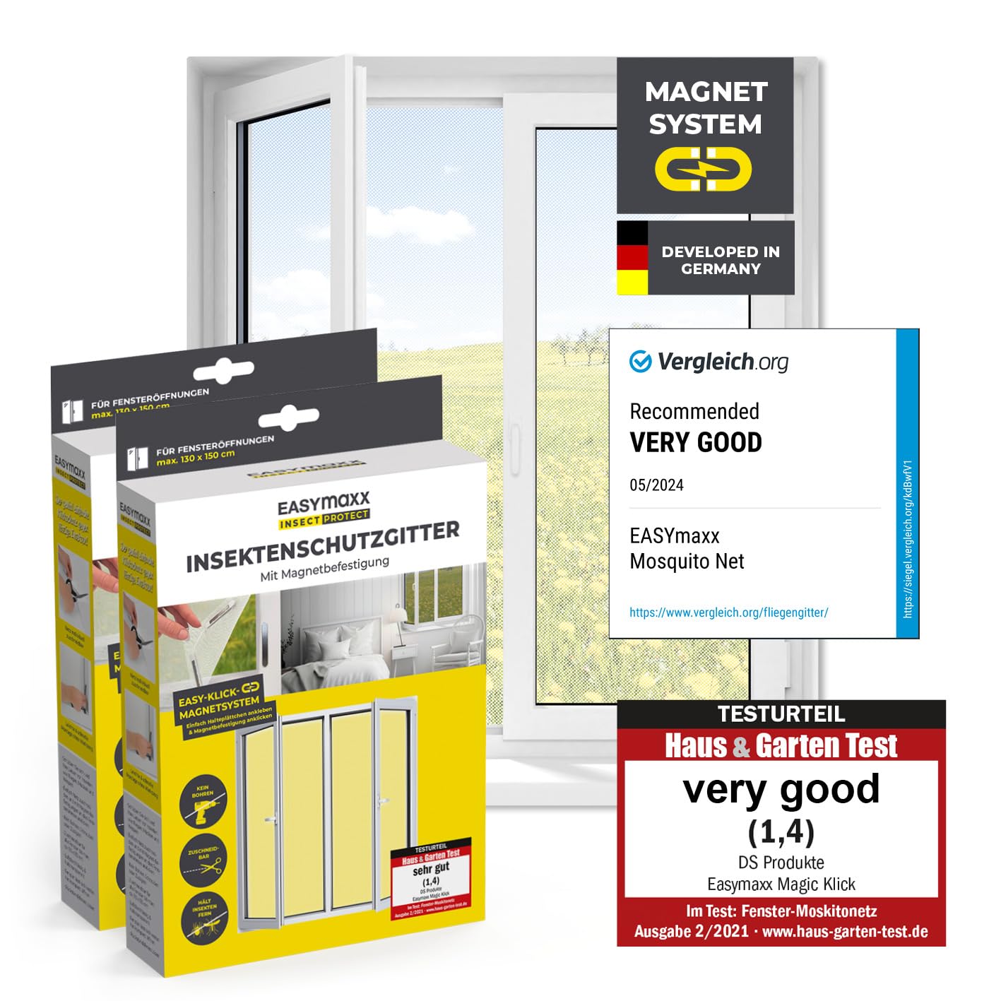 EASYmaxx Insect Protect Fly Screen Window with Magnetic Attachment, White, 150 x 180 cm | 2 Stück