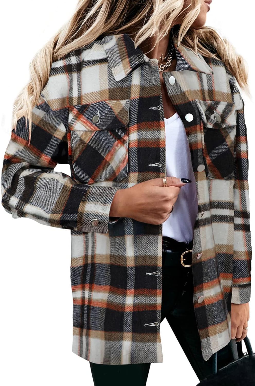 Magritta Womens Shirts Collared Long Sleeve V Neck Button Down Oversized Blouses Tops with Pockets - Image 4